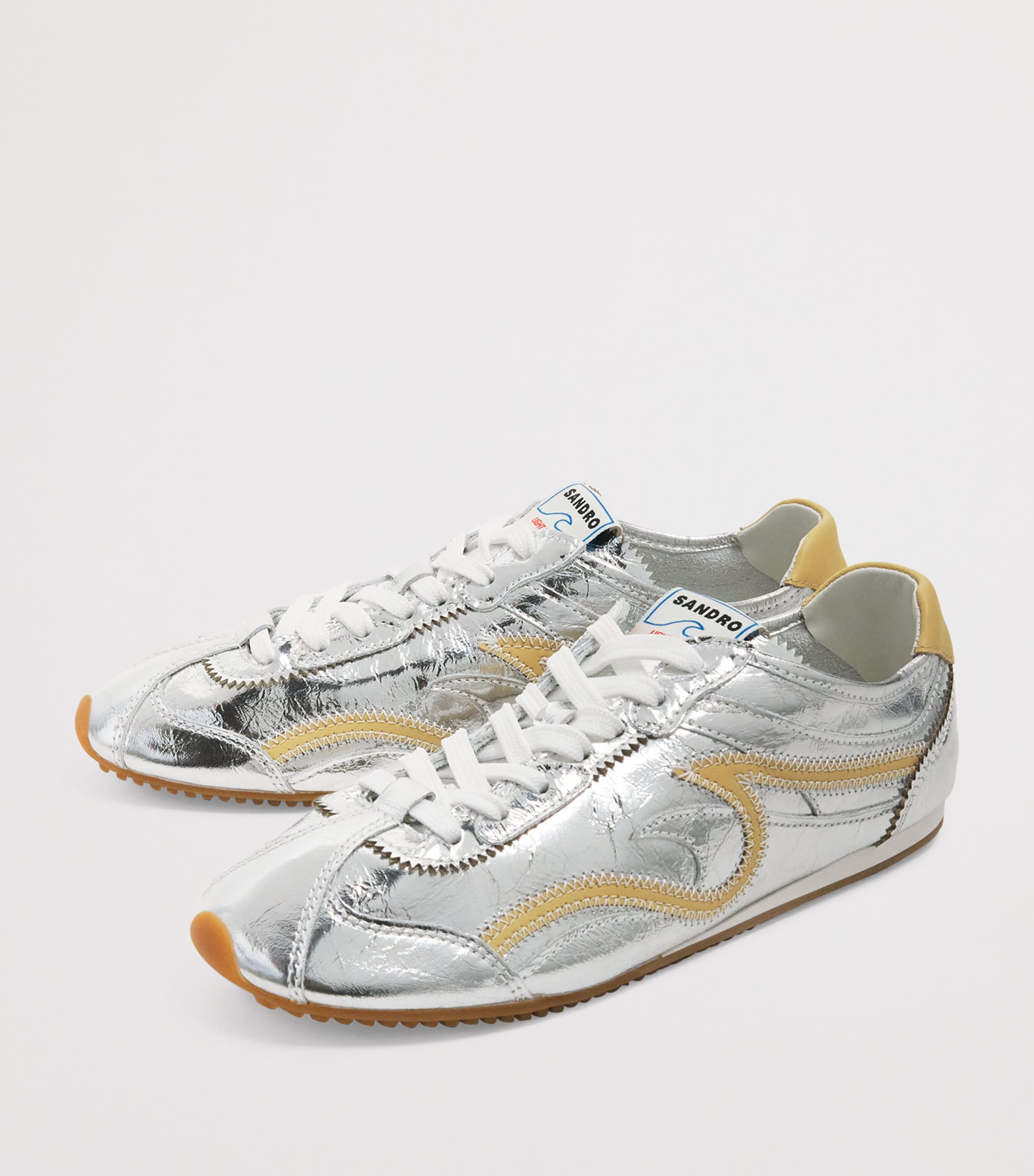 Sandro Paris Metallic Leather Light Wave Sneakers Silver Image 3