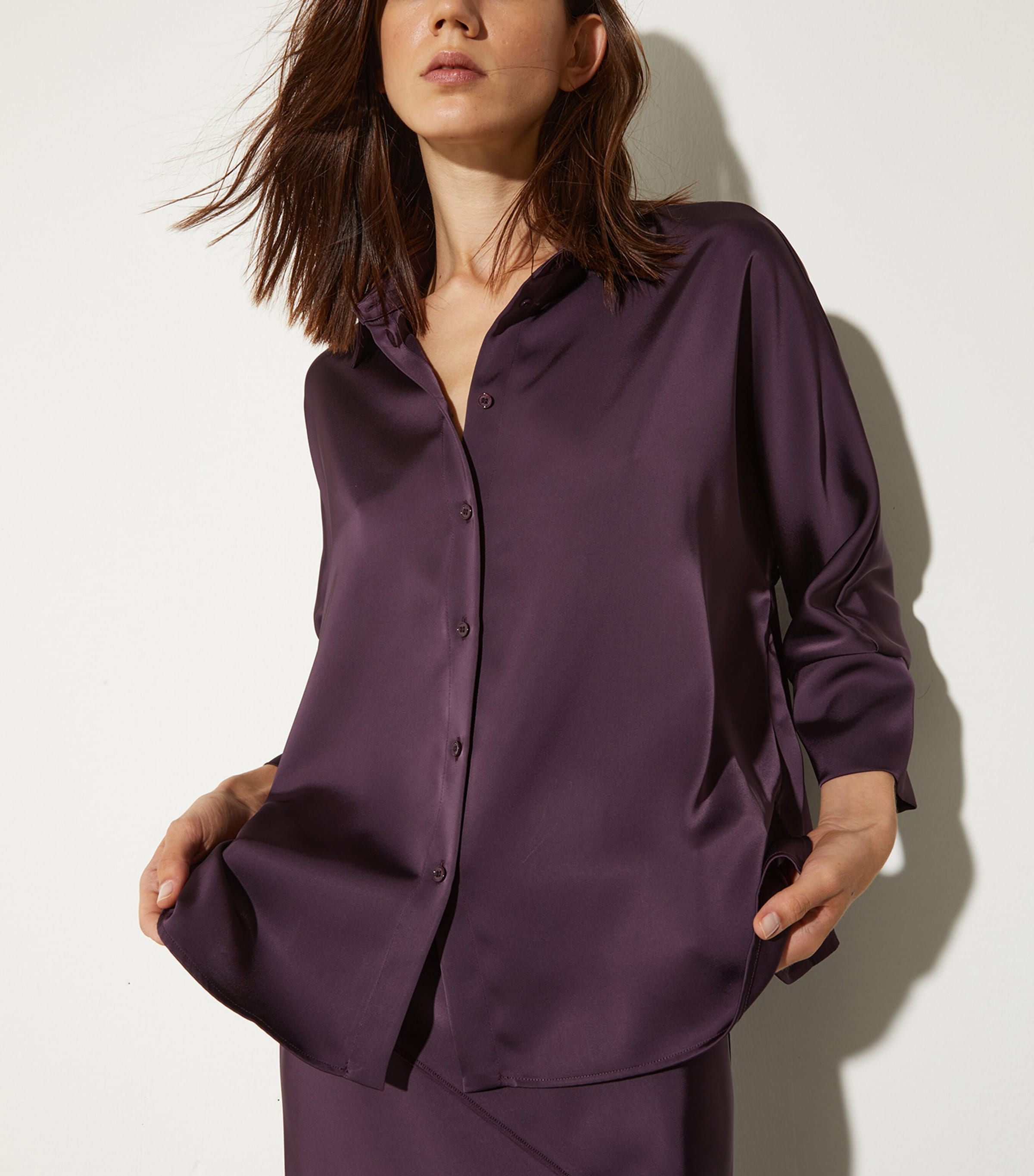 MAX&Co. Womens Satin Shirt Aubergine Image 2