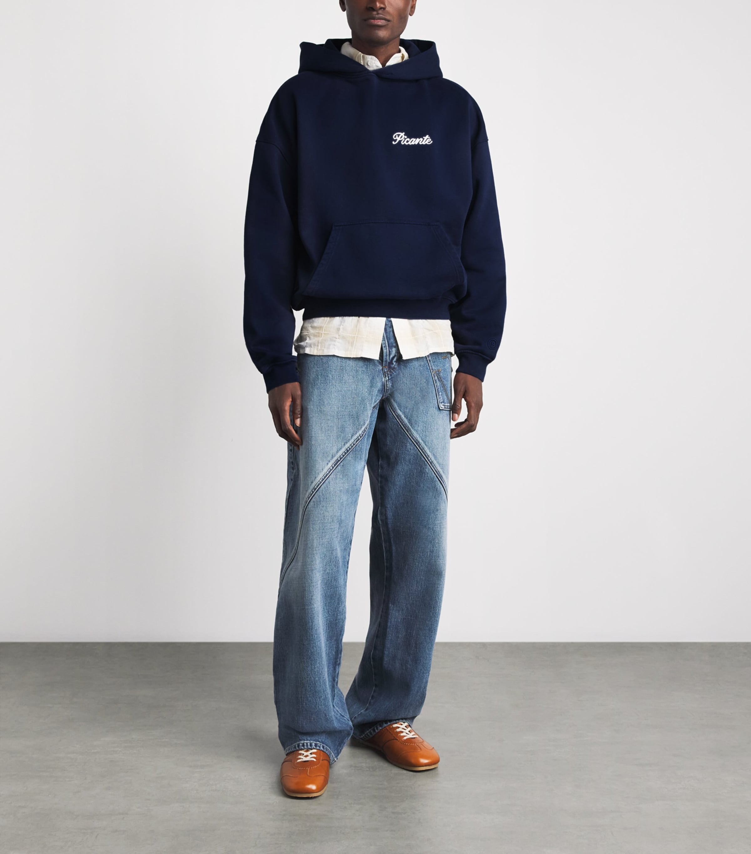 Picante Mens Organic Cotton Tailor Logo Hoodie Navy Image 2
