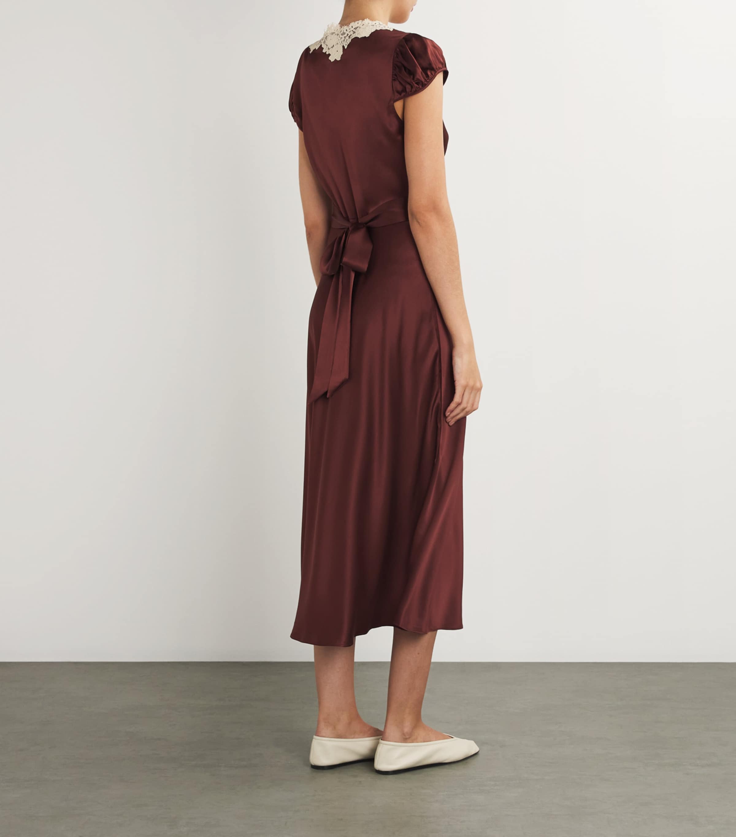 DEN Brown Silk Lace-Trim Coraline Midi Dress | Harrods DO DEN Brown Silk Lace-Trim Coraline Midi Dress | Harrods DO