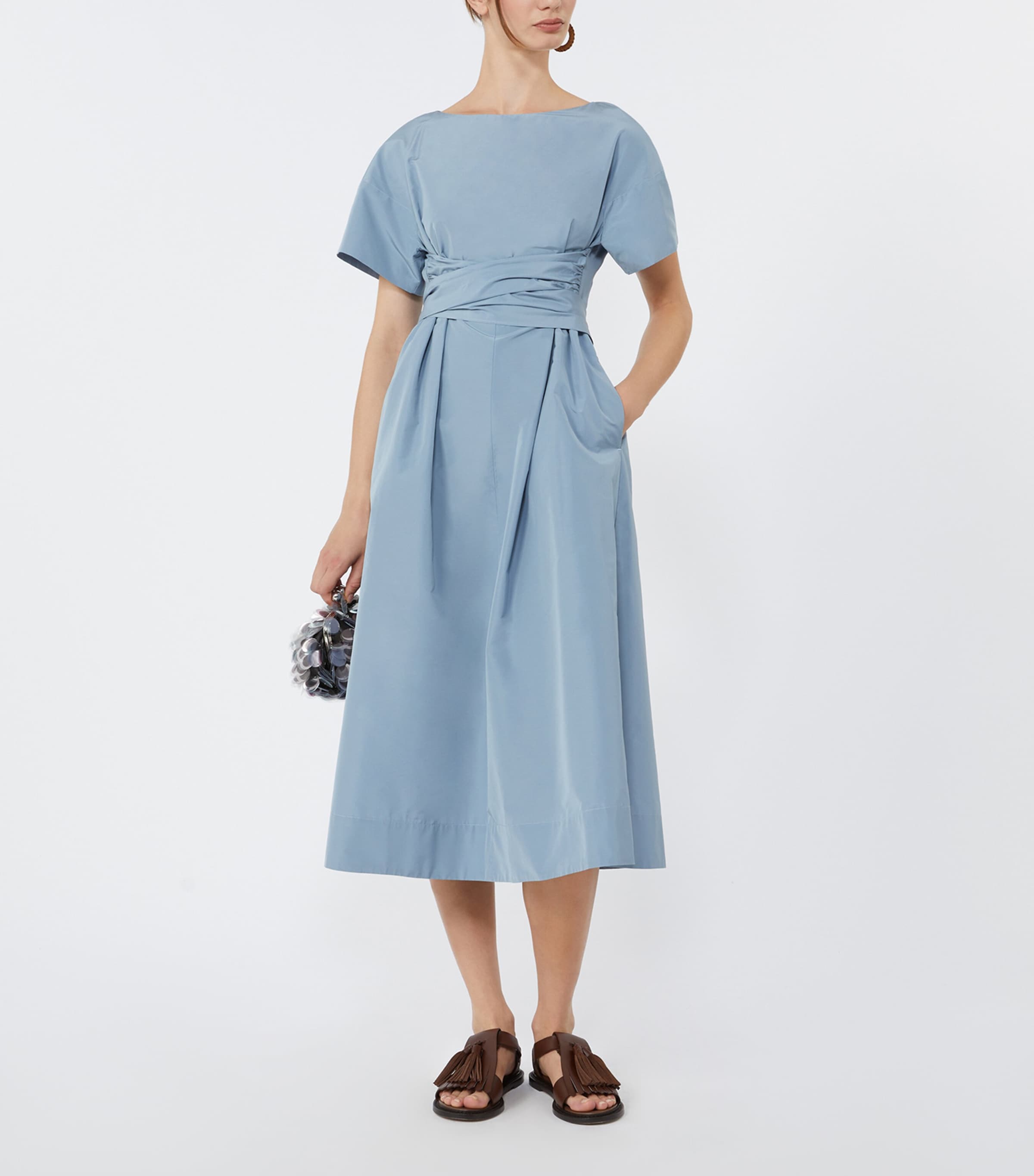 Weekend Max Mara Womens Taffeta Gathered Midi Dress Light Blue Image 2