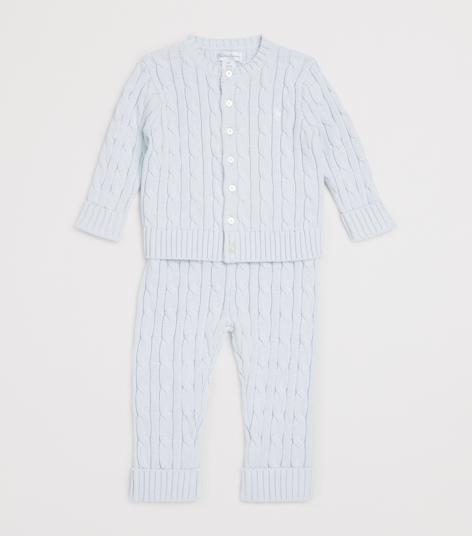 Cotton Cable-Knit Cardigan and Leggings Set (3-24 Months) PEARL BLUE Image 3