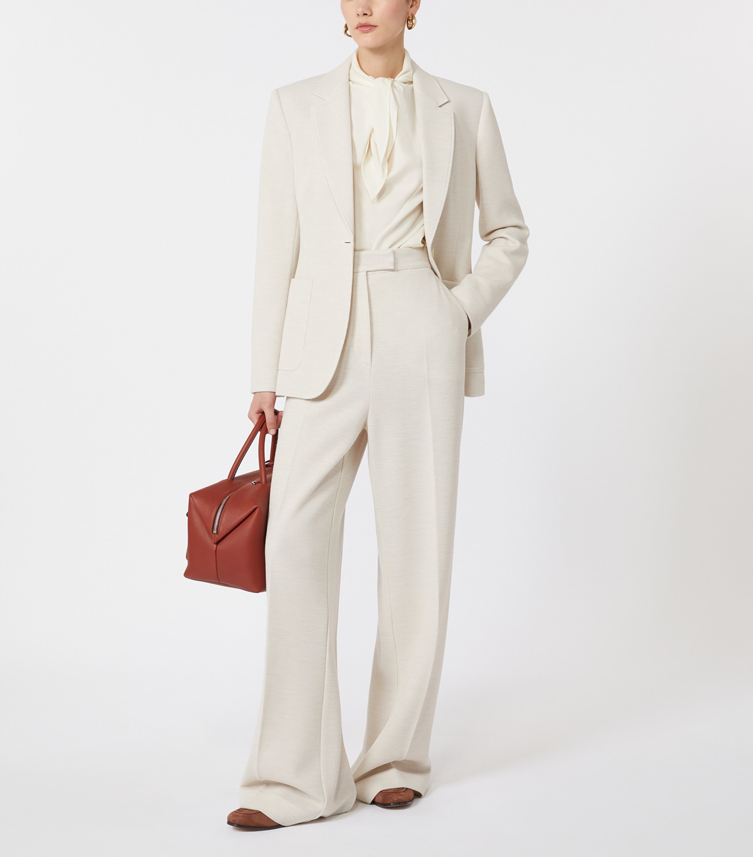 Wool Piqué Wide-Leg Trousers IVORY Image 2
