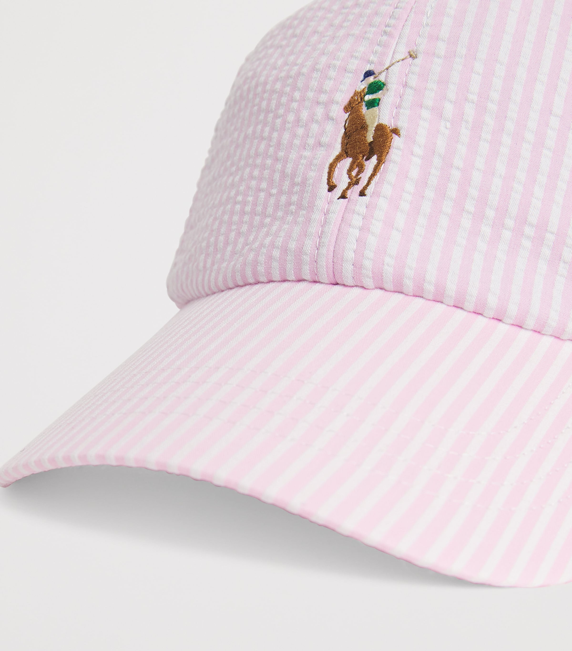 Seersucker Polo Pony Baseball Cap PINK Image 4