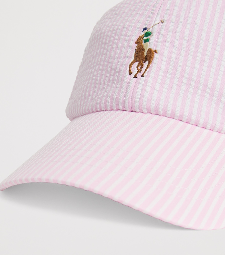 Seersucker Polo Pony Baseball Cap PINK Image 4