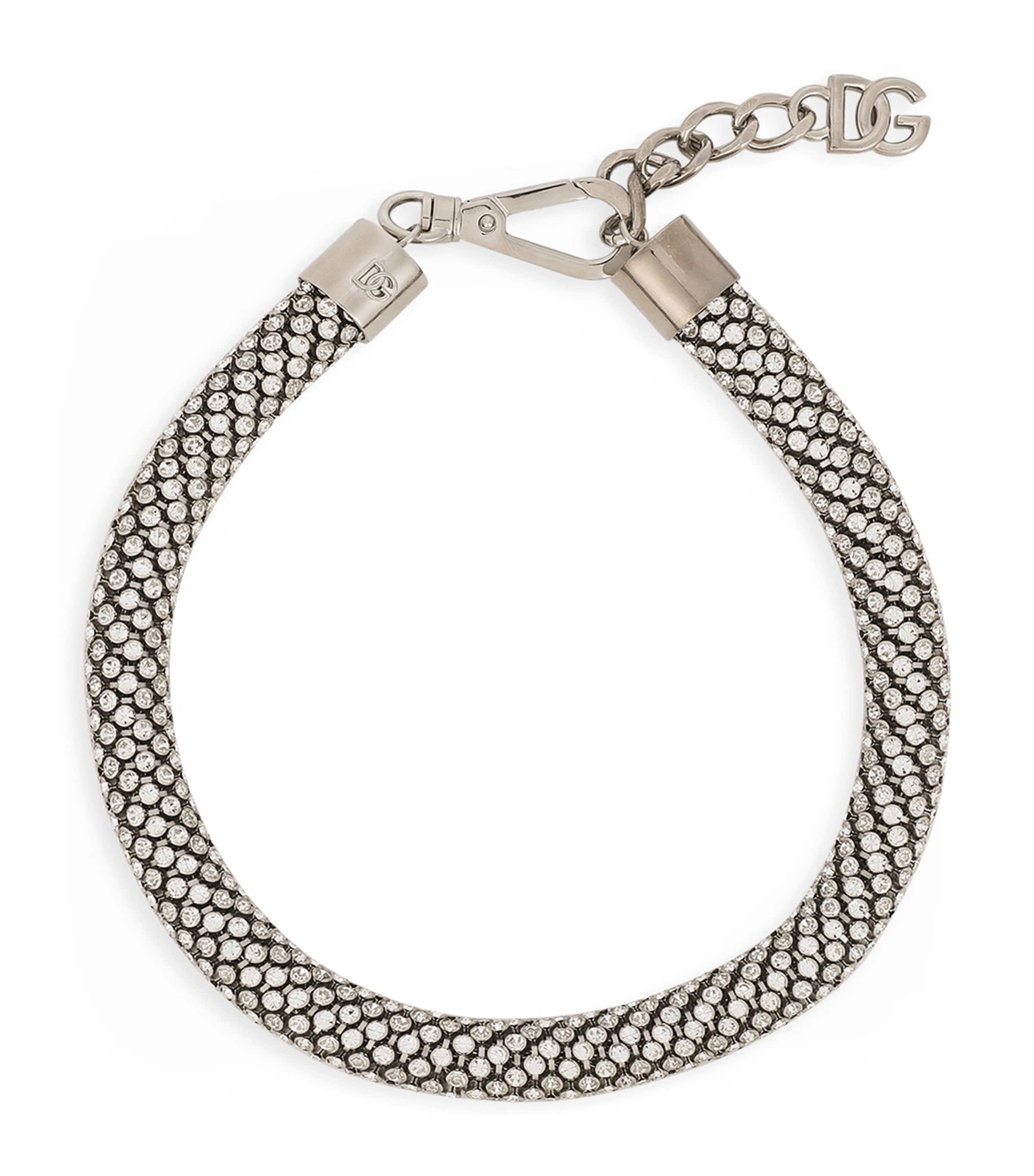 Dolce & Gabbana Rhinestone-embellished Tubular Choker In Silver