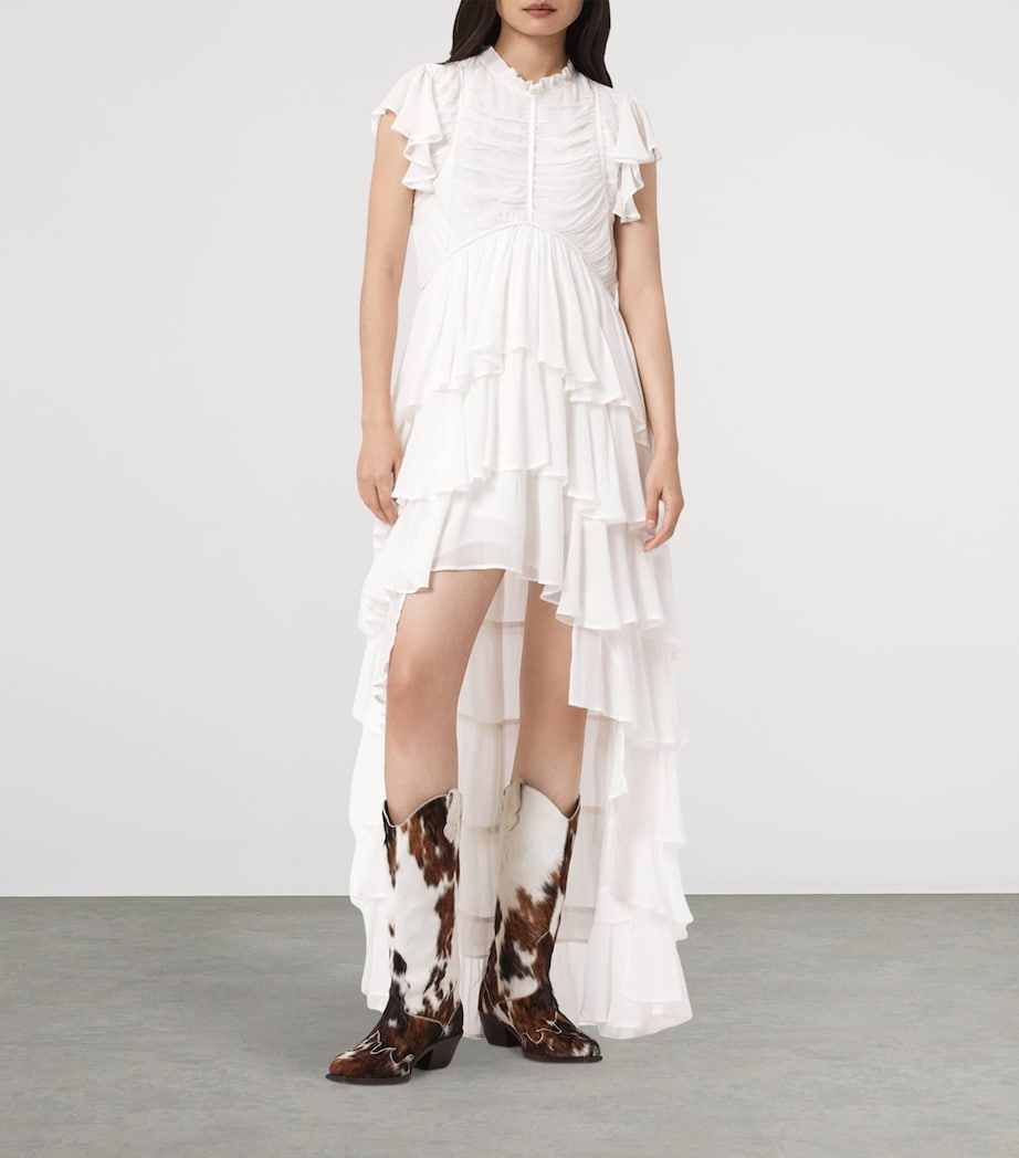 AllSaints Womens Ruffled High-Low Shaela Maxi Dress Optic White Image 3
