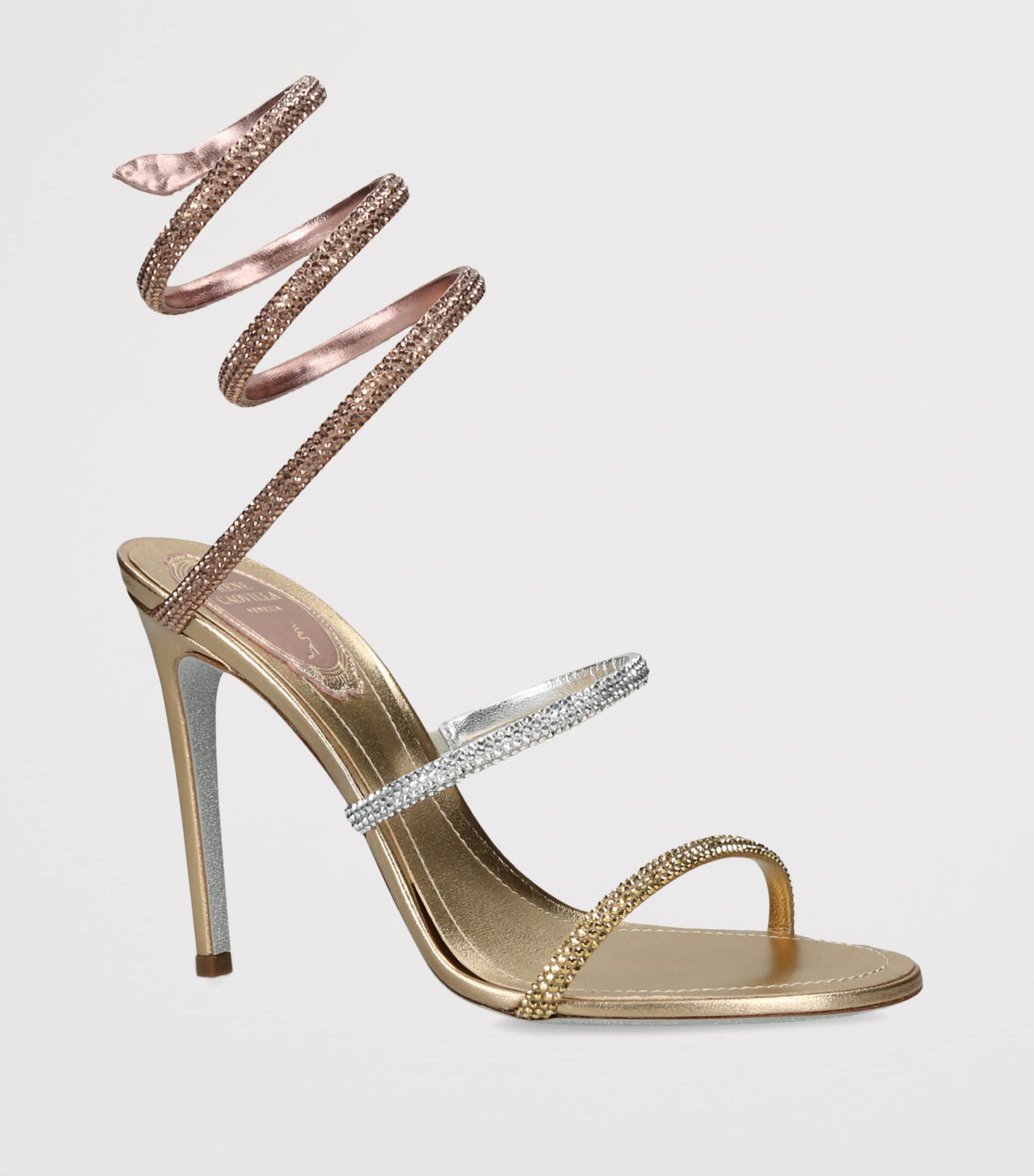 René Caovilla Satin Embellished Cleo Sandals 105 Gold Comb Image 3