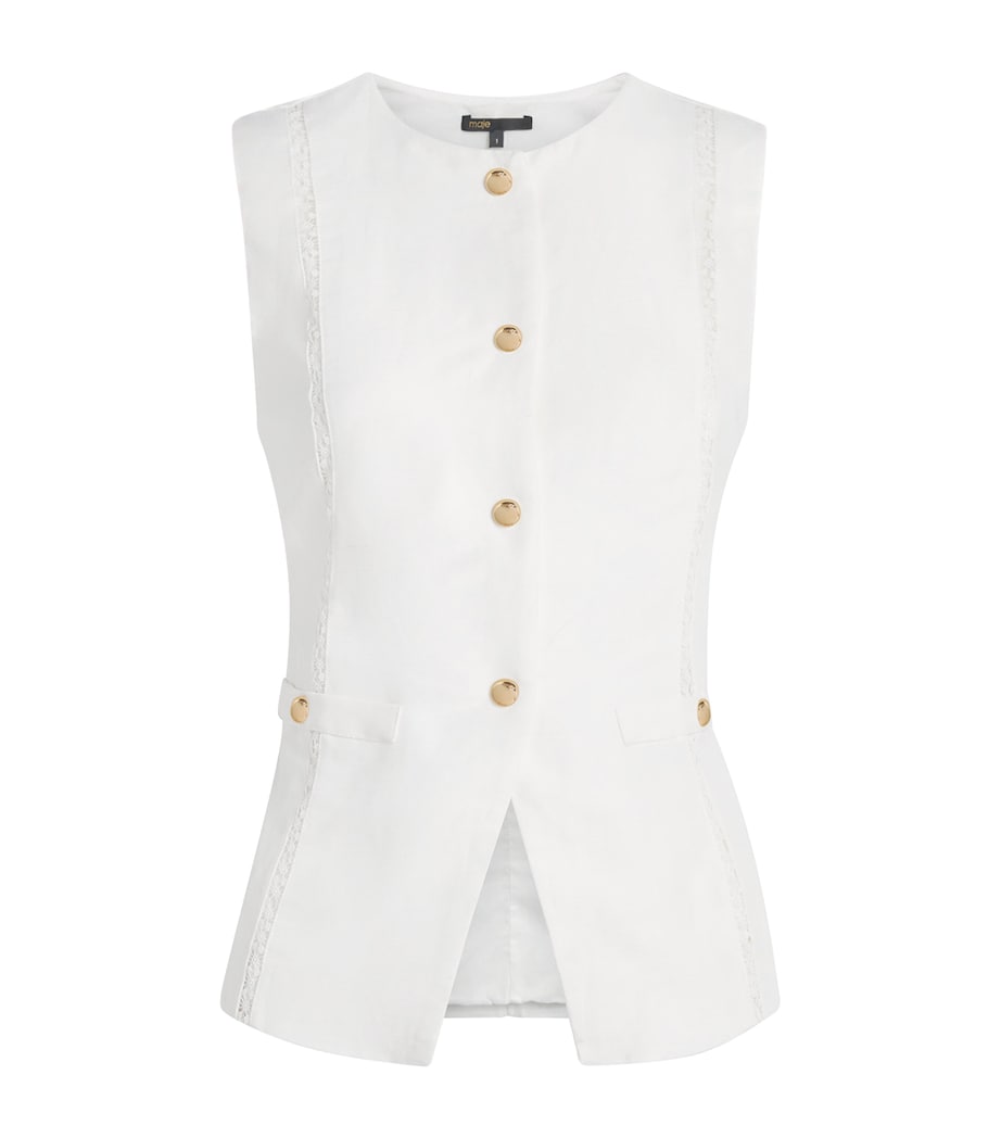 Maje Womens Embroidered Waistcoat White Image 1