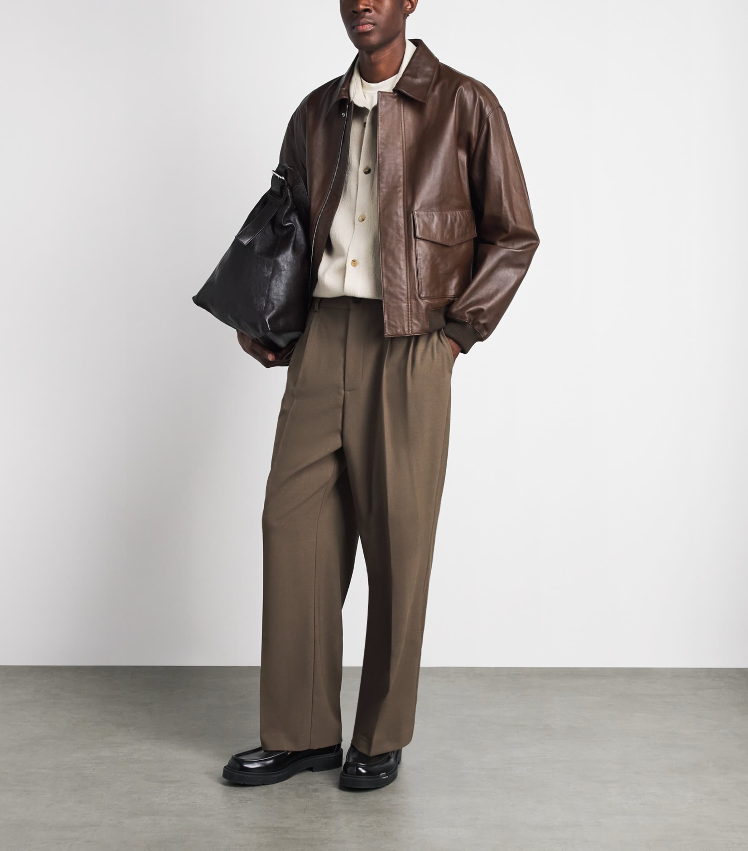 FRAME Mens Leather Bomber Jacket Dpbr Deep Brown Image 2