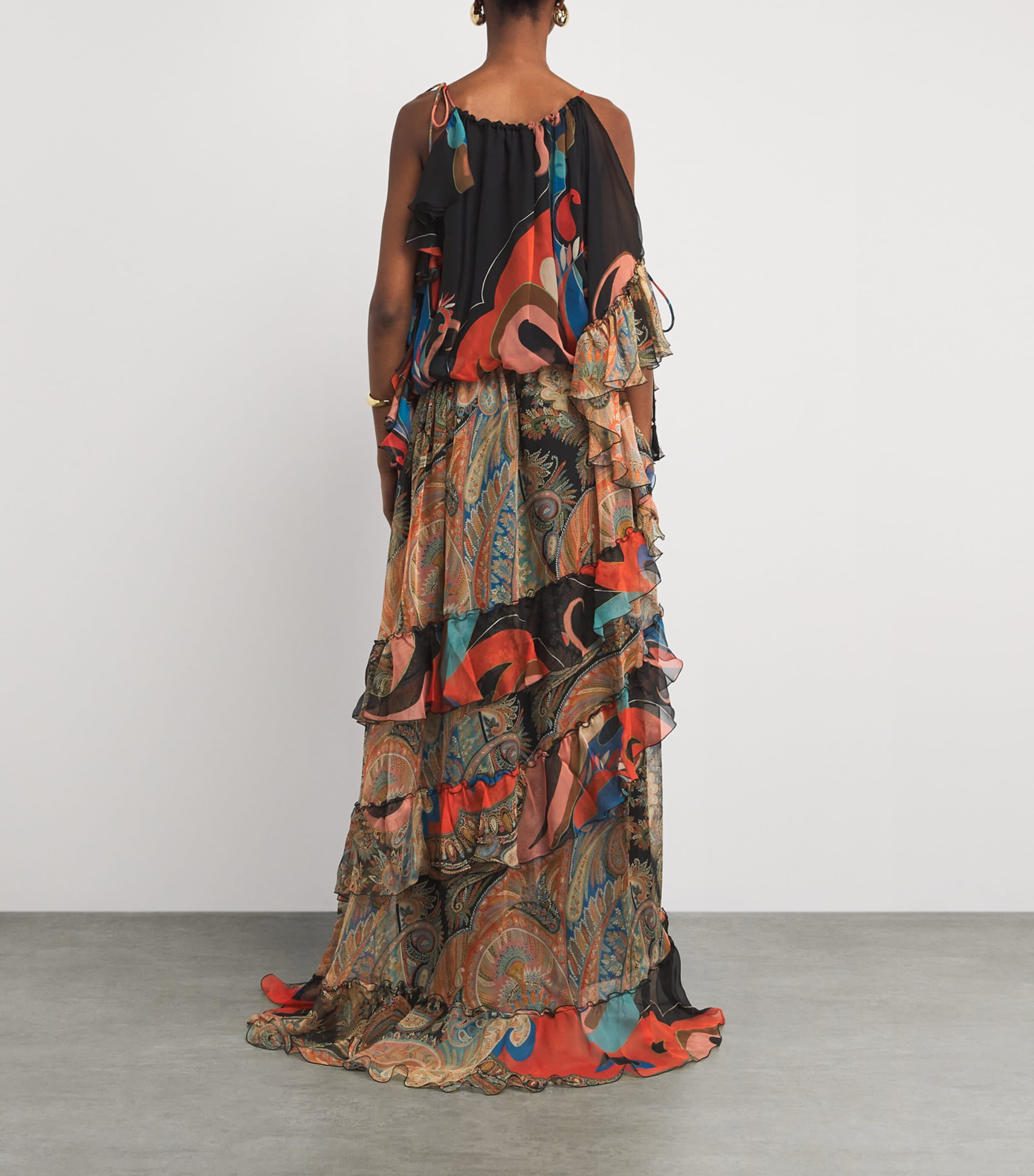 Etro Womens Silk Ruffled Maxi Dress Black Print Image 4