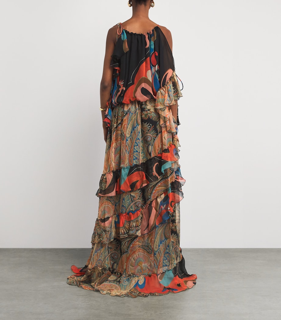 Etro Womens Silk Ruffled Maxi Dress Black Print Image 4