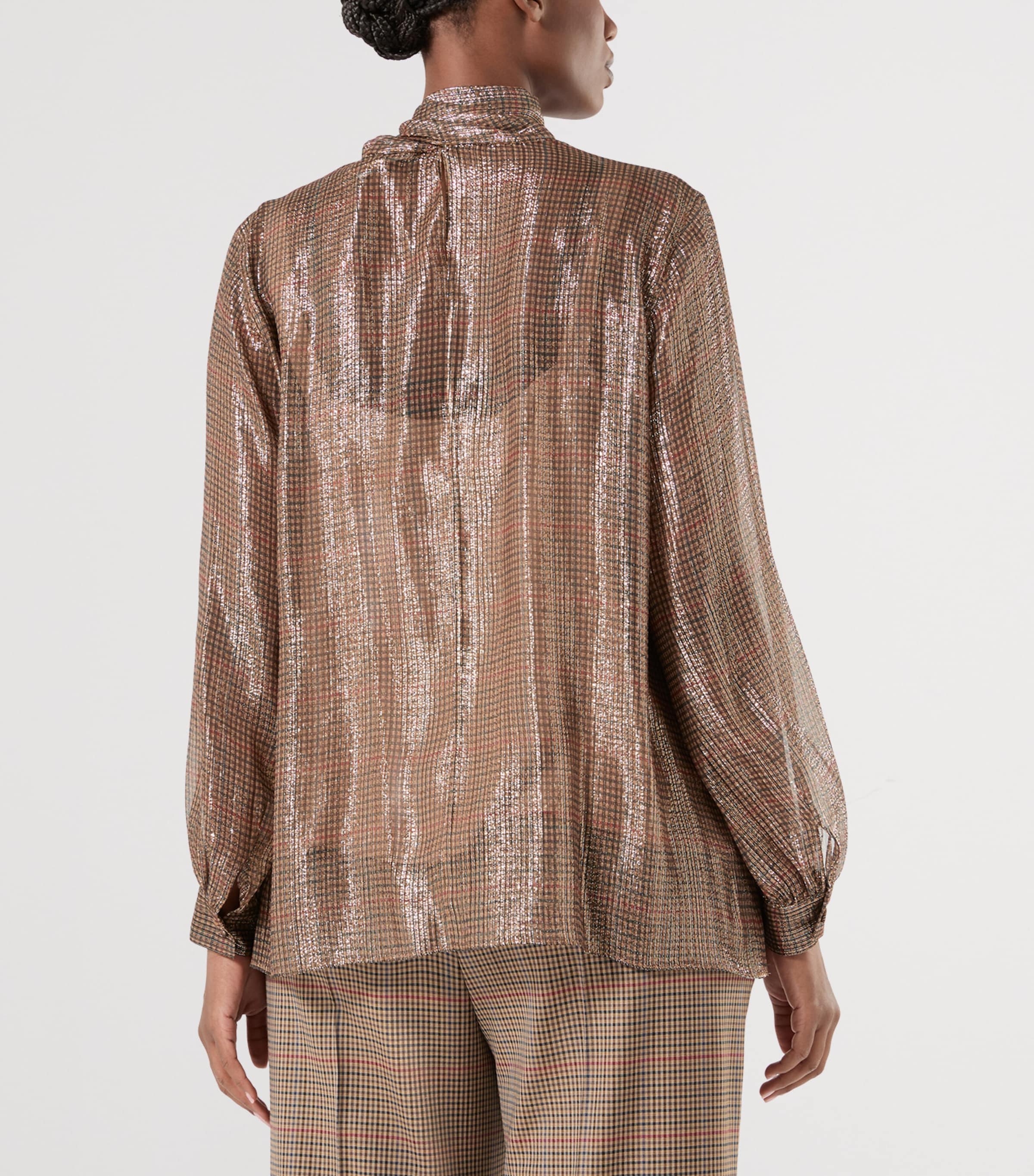 Marina Rinaldi Womens Silk Pussybow Blouse Gold Camel Image 4