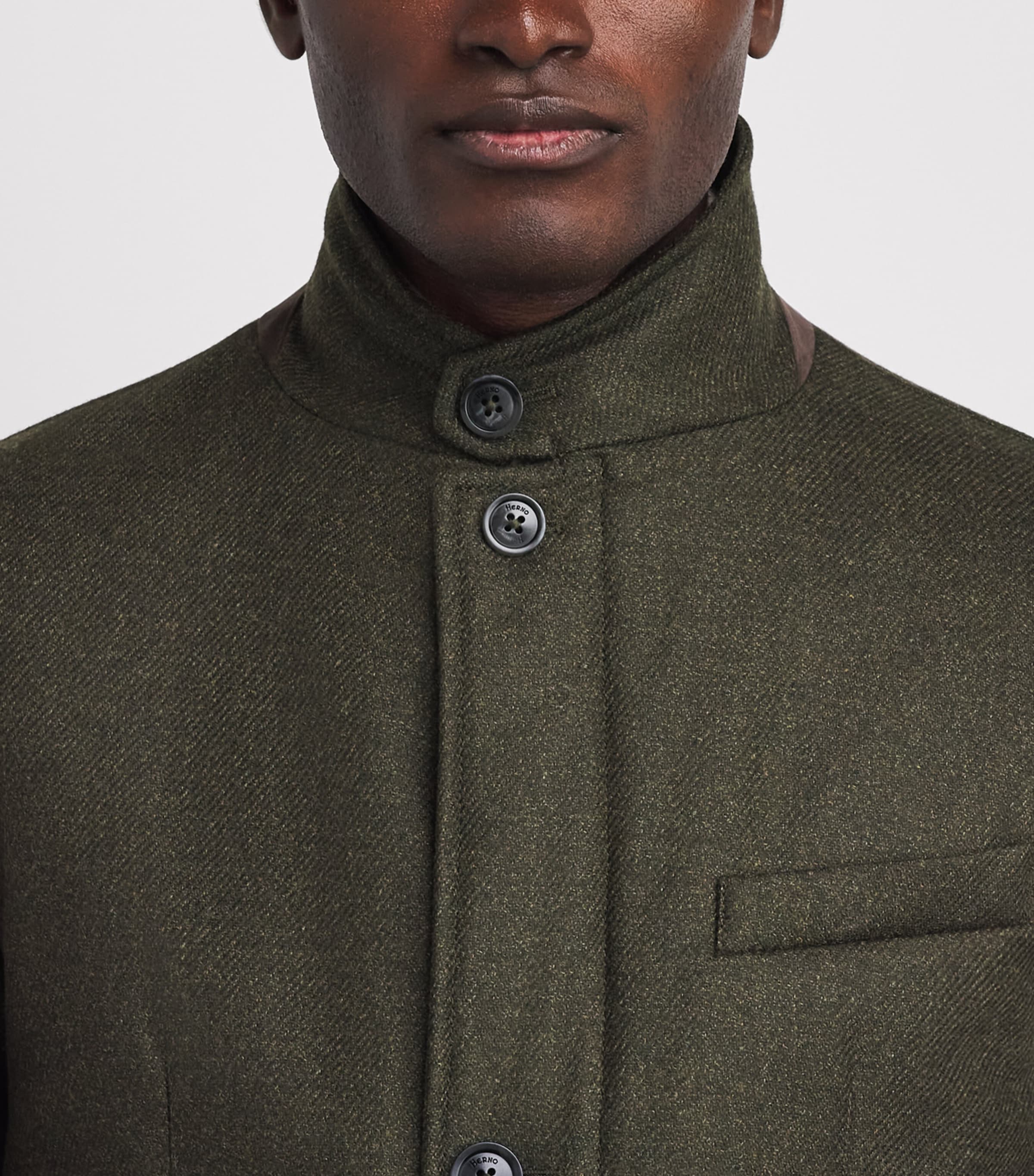 Herno Mens Wool-Silk High-Neck Shacket Verde Militare Image 3
