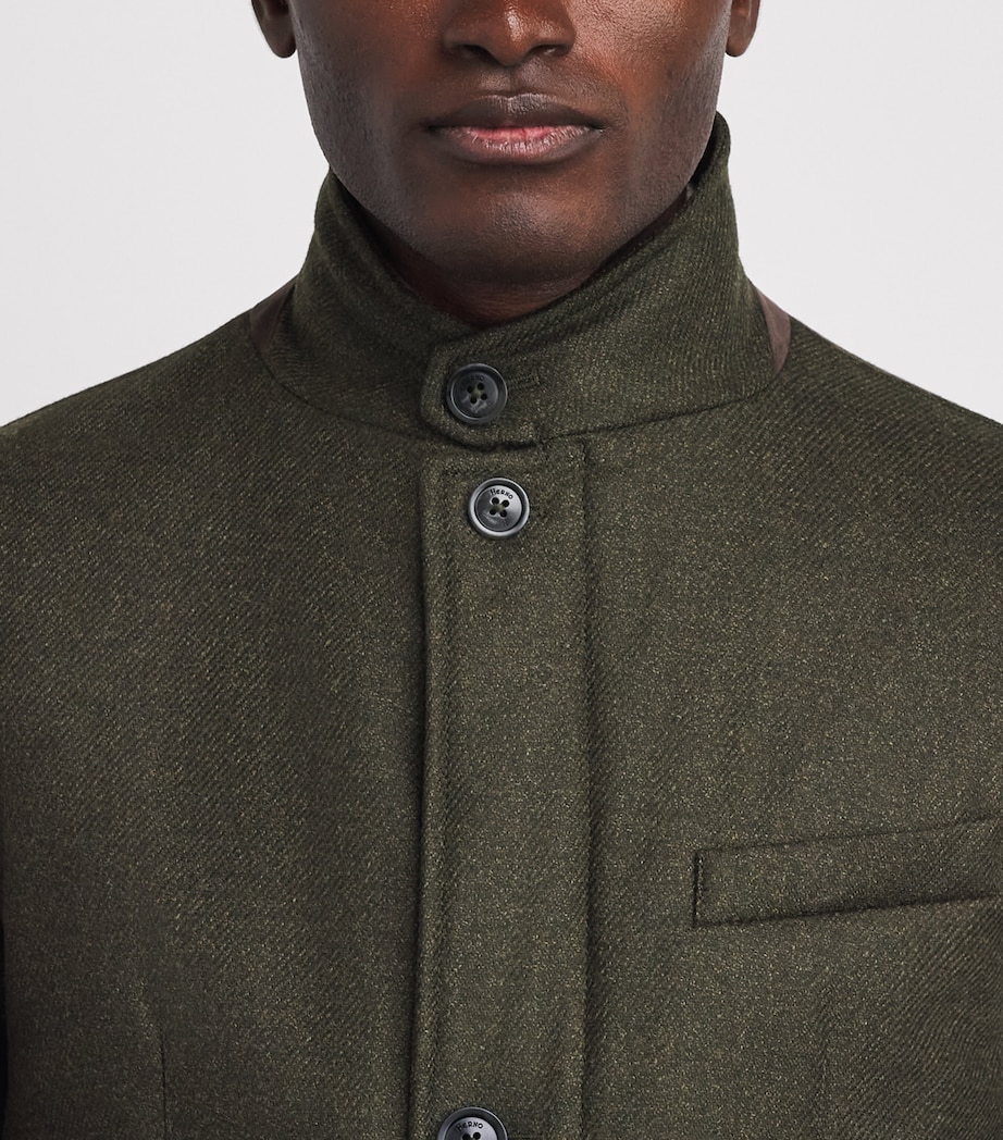 Herno Mens Wool-Silk High-Neck Shacket Verde Militare Image 3