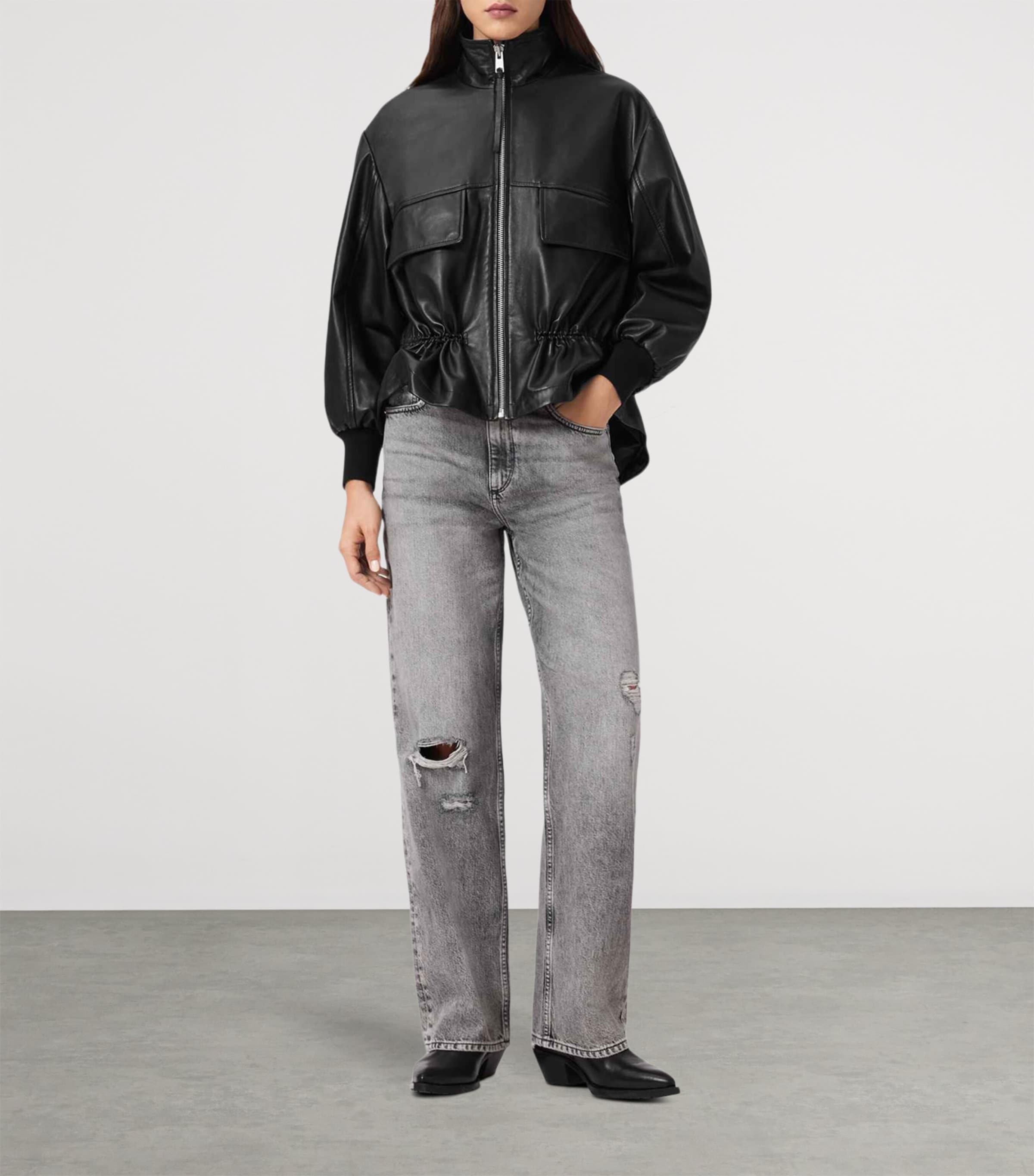 AllSaints Womens Leather Flor Jacket Black Image 2