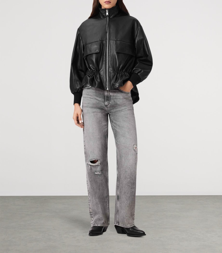 AllSaints Womens Leather Flor Jacket Black Image 2