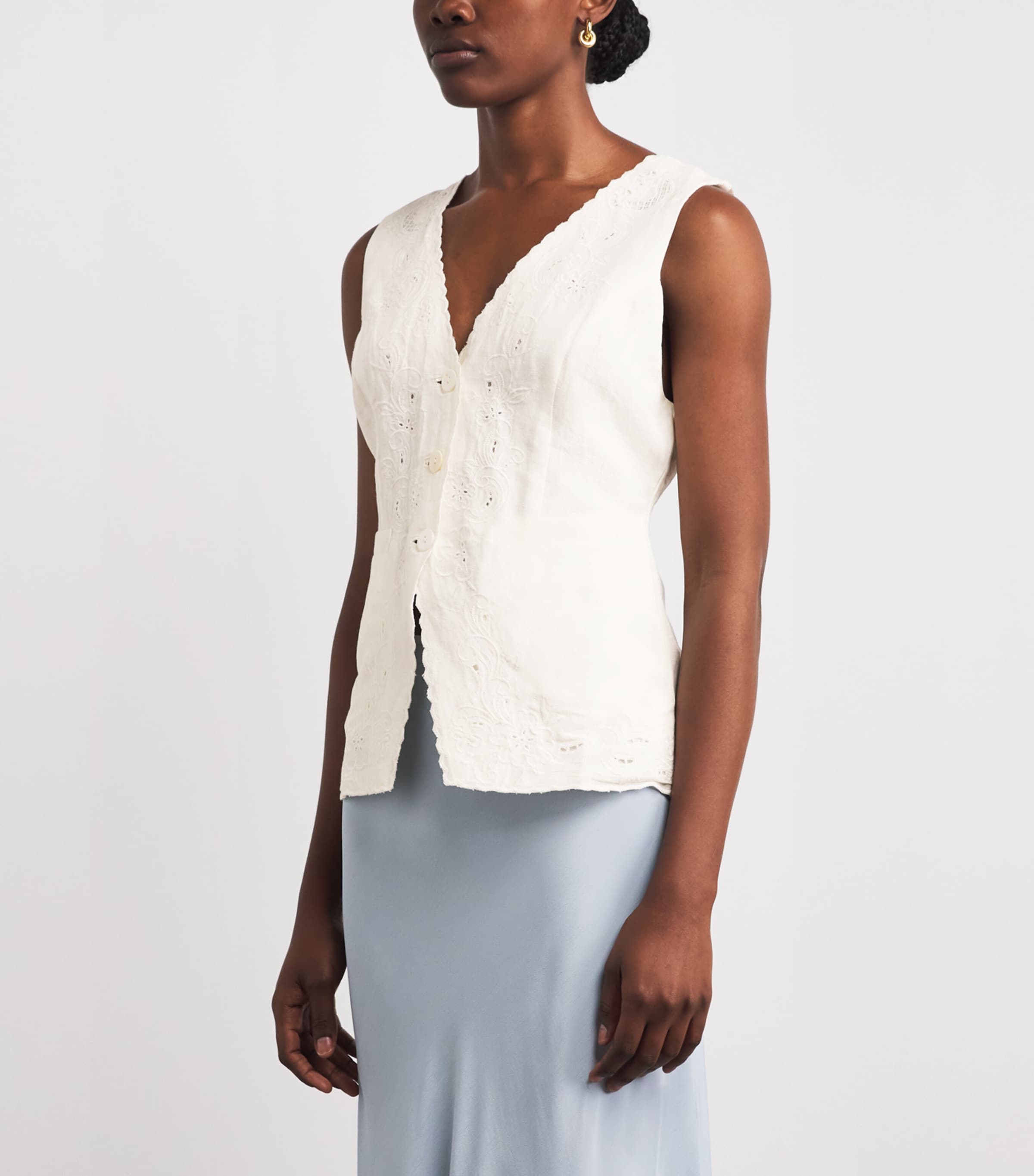 Rixo Womens Cutwork Embroidery Jesse Waistcoat Esthr Ctwrk Embr Ivr Image 4