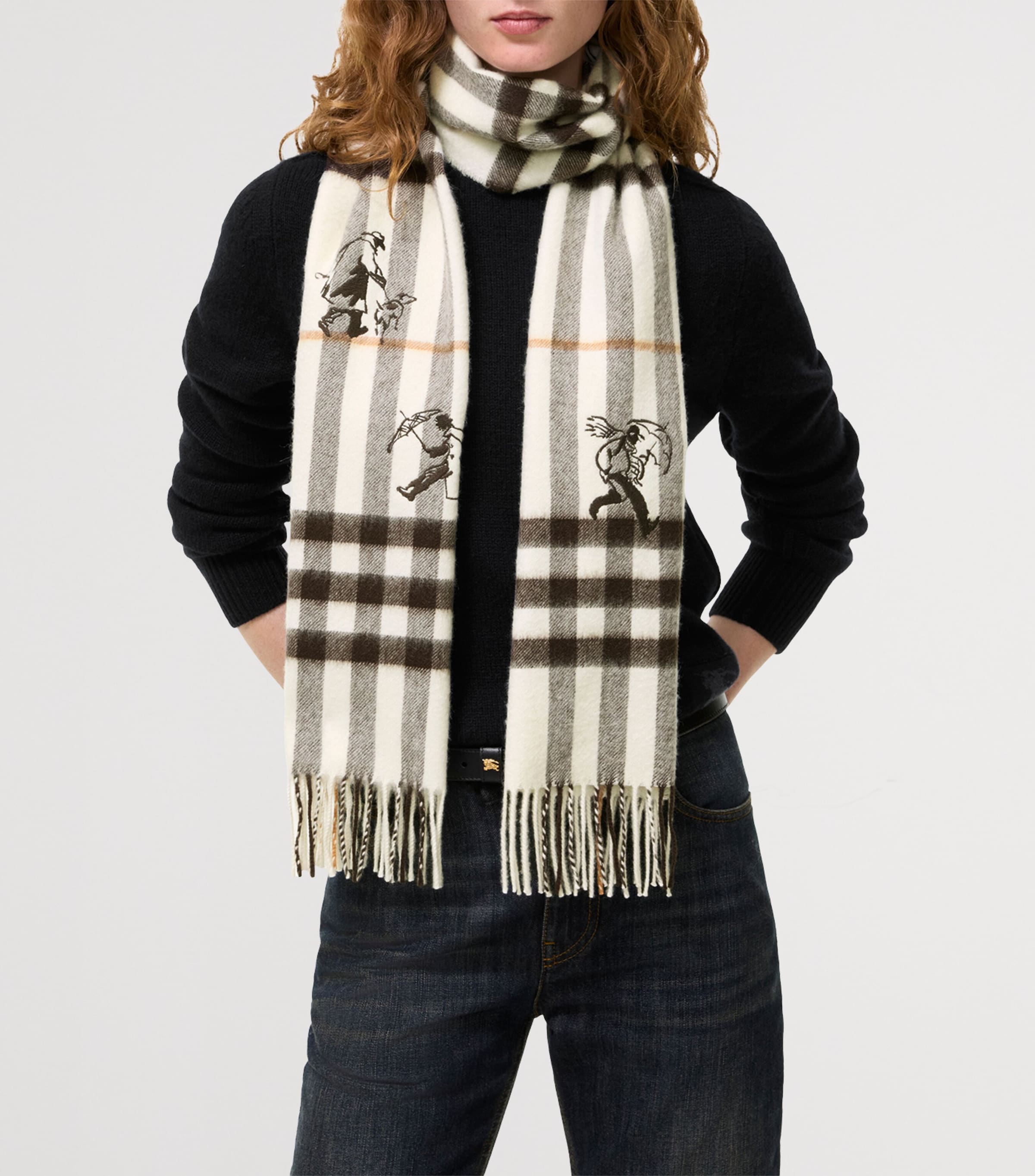 Burberry Cashmere Check Mates Scarf Pebble White Image 2