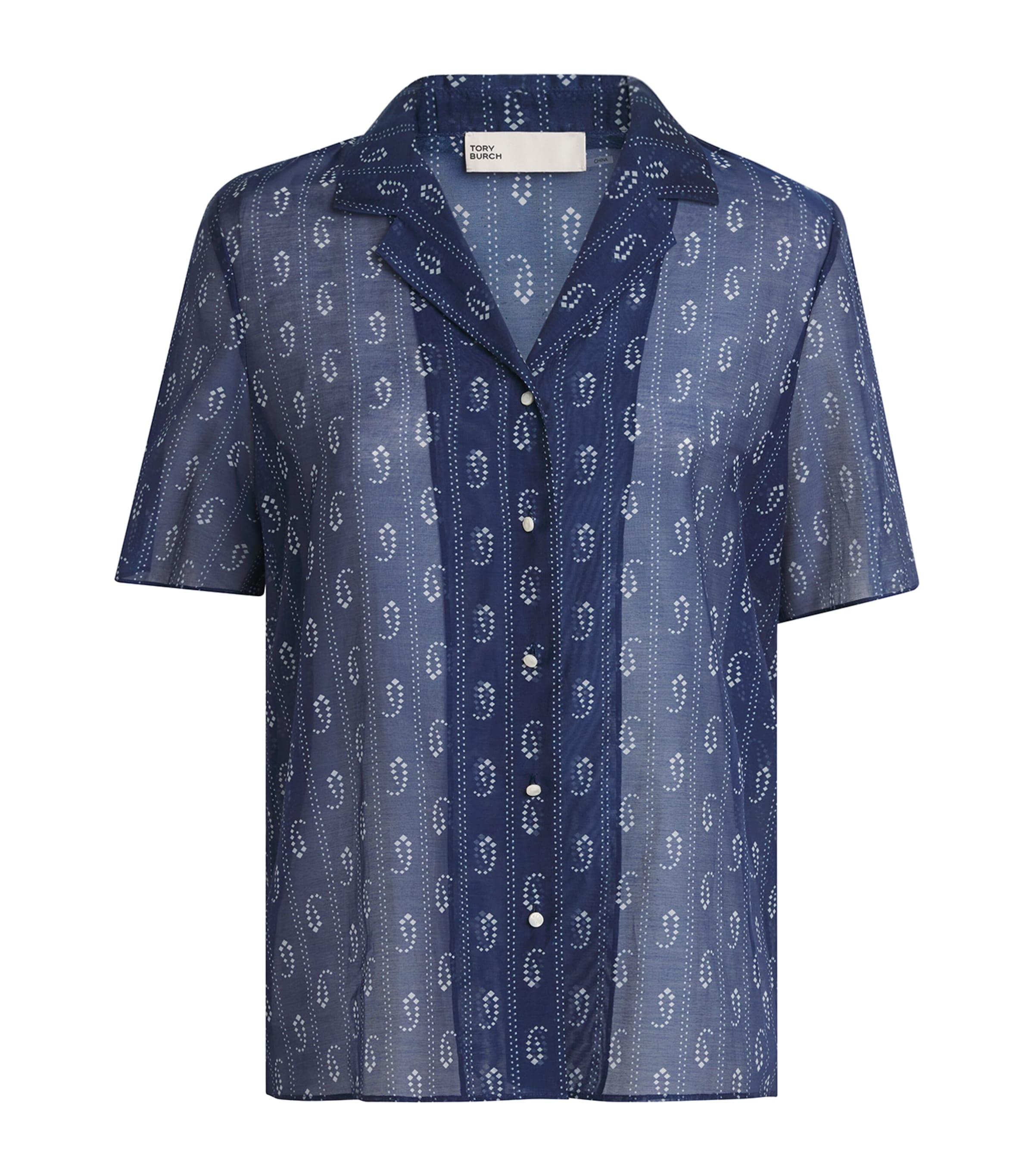 Tory Burch Cotton-silk Paisley Camp Shirt In Blue