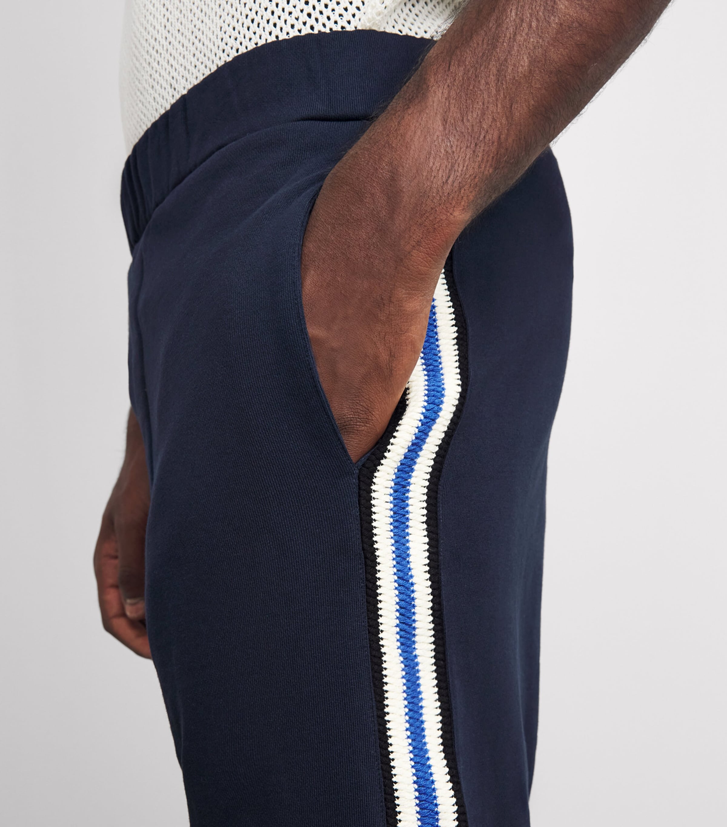 COMMAS Mens Crochet Stripe Sweatpants Midnight Navy Image 3
