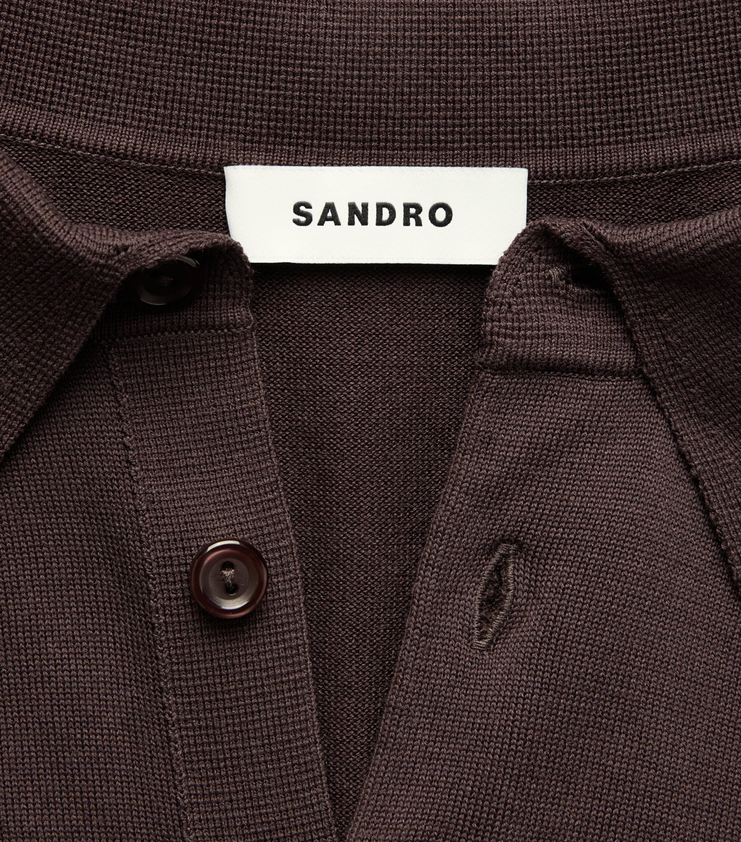 Sandro Paris Mens Knitted Polo Shirt Chocolate Image 6