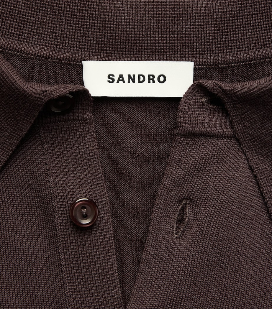 Sandro Paris Mens Knitted Polo Shirt Chocolate Image 6