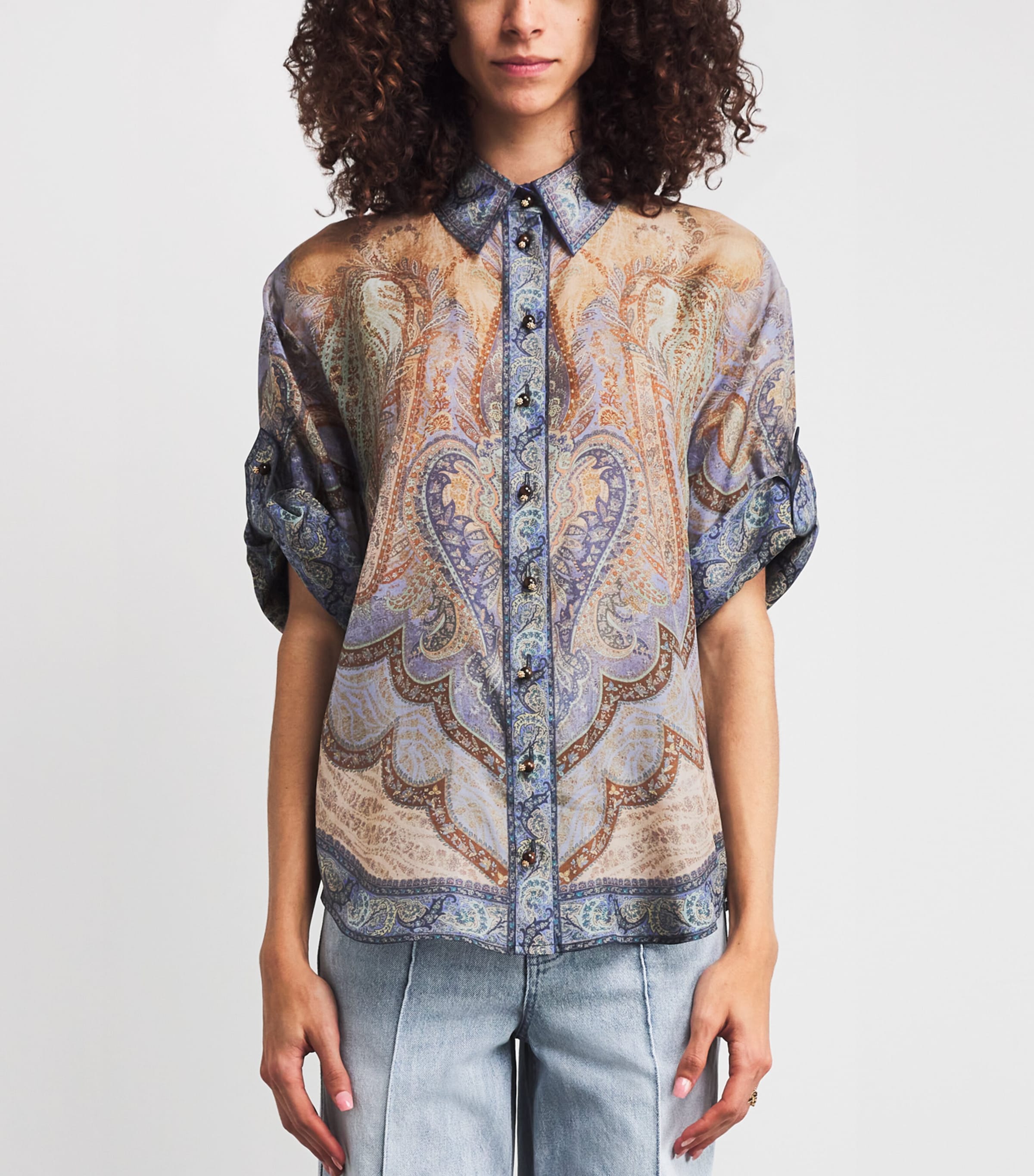 Silk Printed Wanderlust Shirt TAPSTRY BLU MLTITPBL Image 3