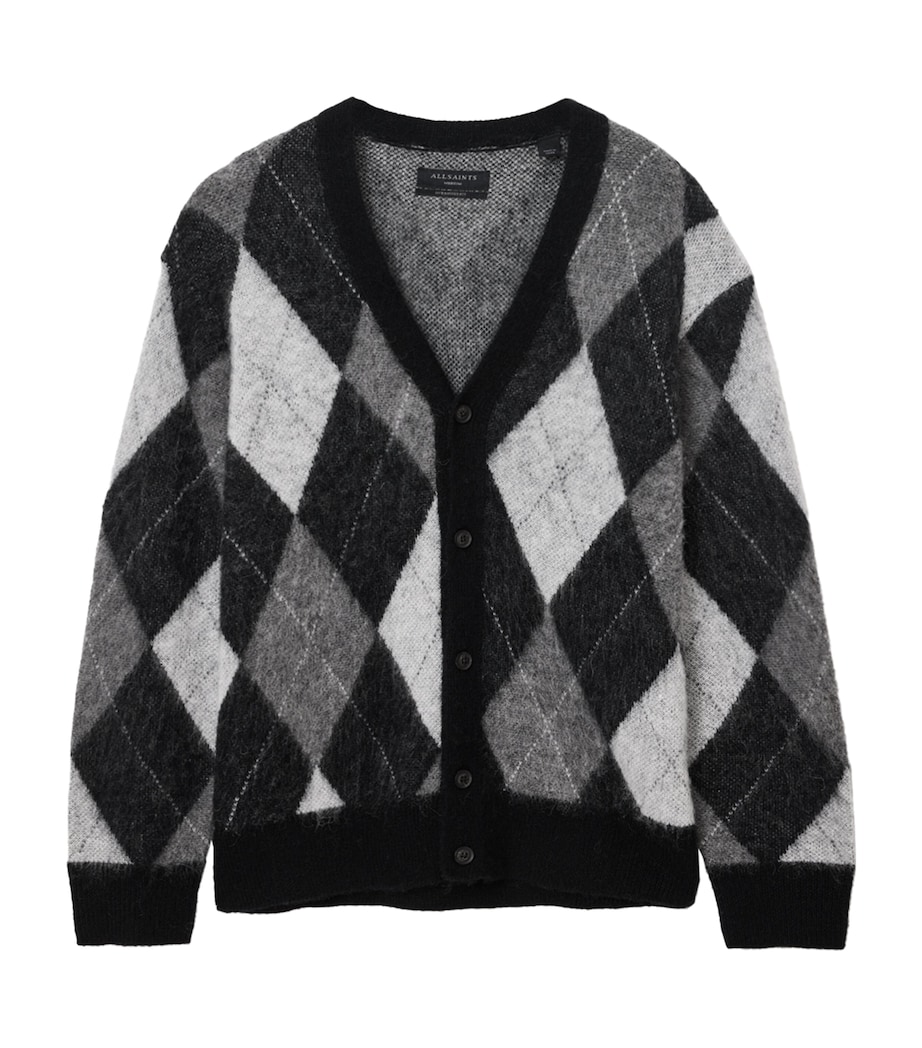 AllSaints Mens Jacquard Bower Cardigan Black/white Image 1