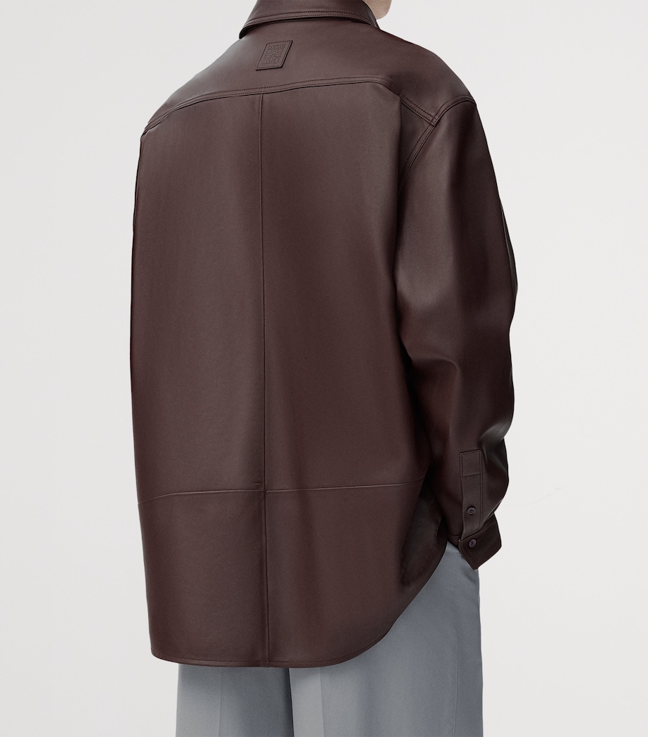 LOEWE Mens Leather Overshirt Chocolate Brown Image 4