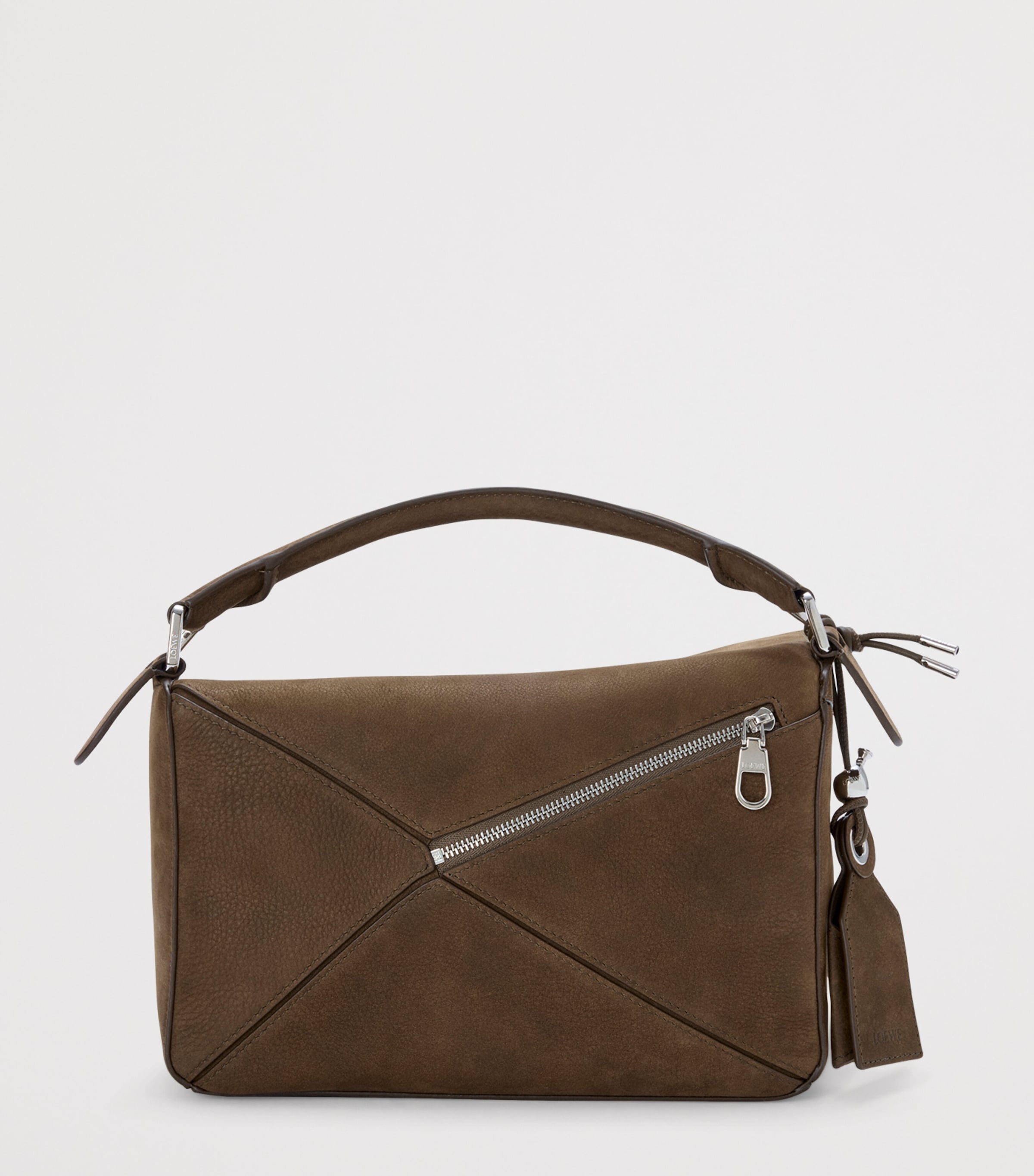 Small Suede Featherlight Puzzle Top-Handle Bag TUNDRA Image 5