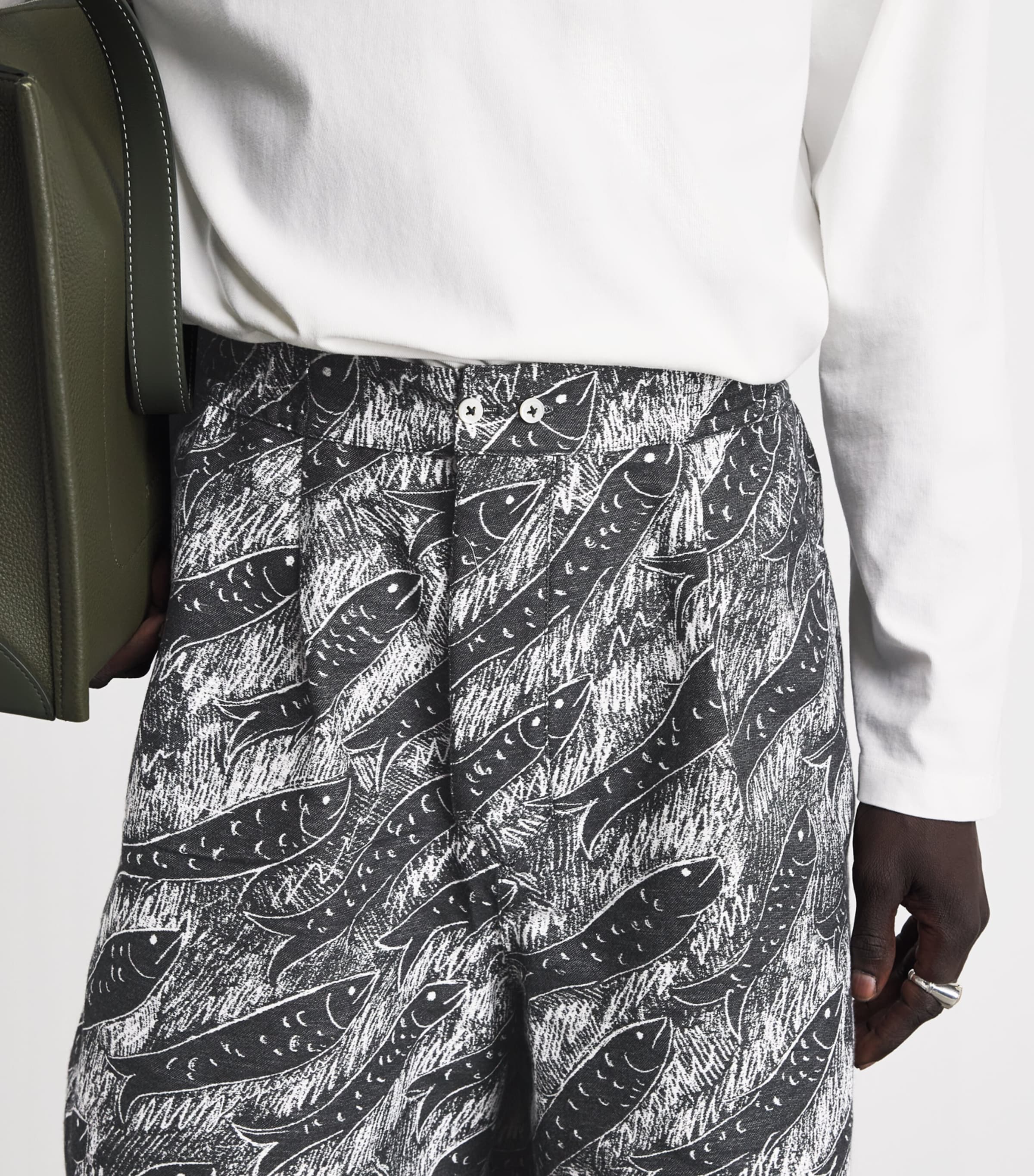 Jacquemus Mens Pleated Pyjama Shorts Jcq Fish Blk/wht Image 3