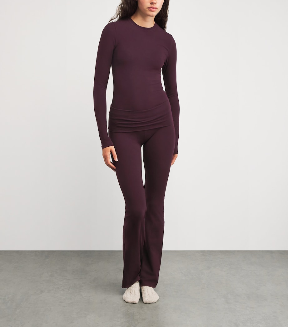 Cotton-Blend Jersey Foldover Trousers CURRANT Image 2