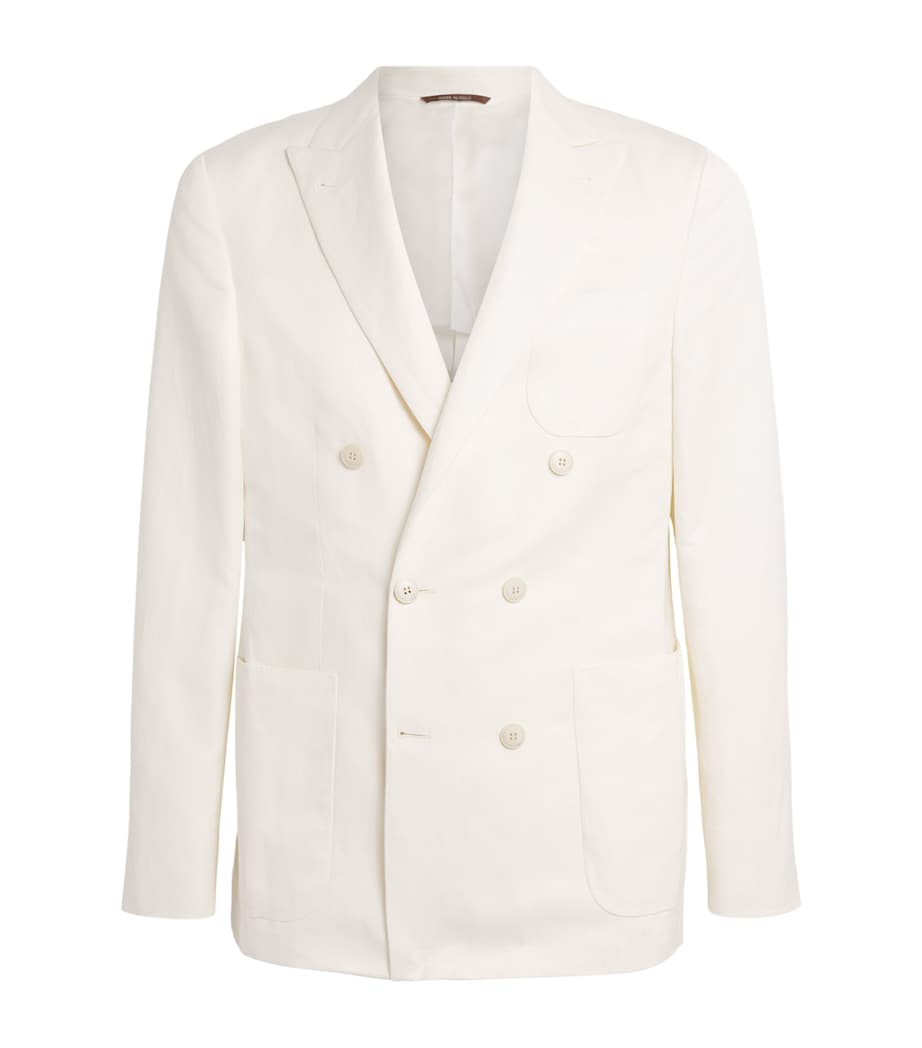 Canali Mens Linen-Silk Double-Breasted Blazer Image 1