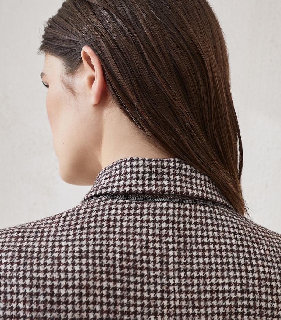 Wool-Alpaca Houndstooth Belted Blazer C007 Image 7