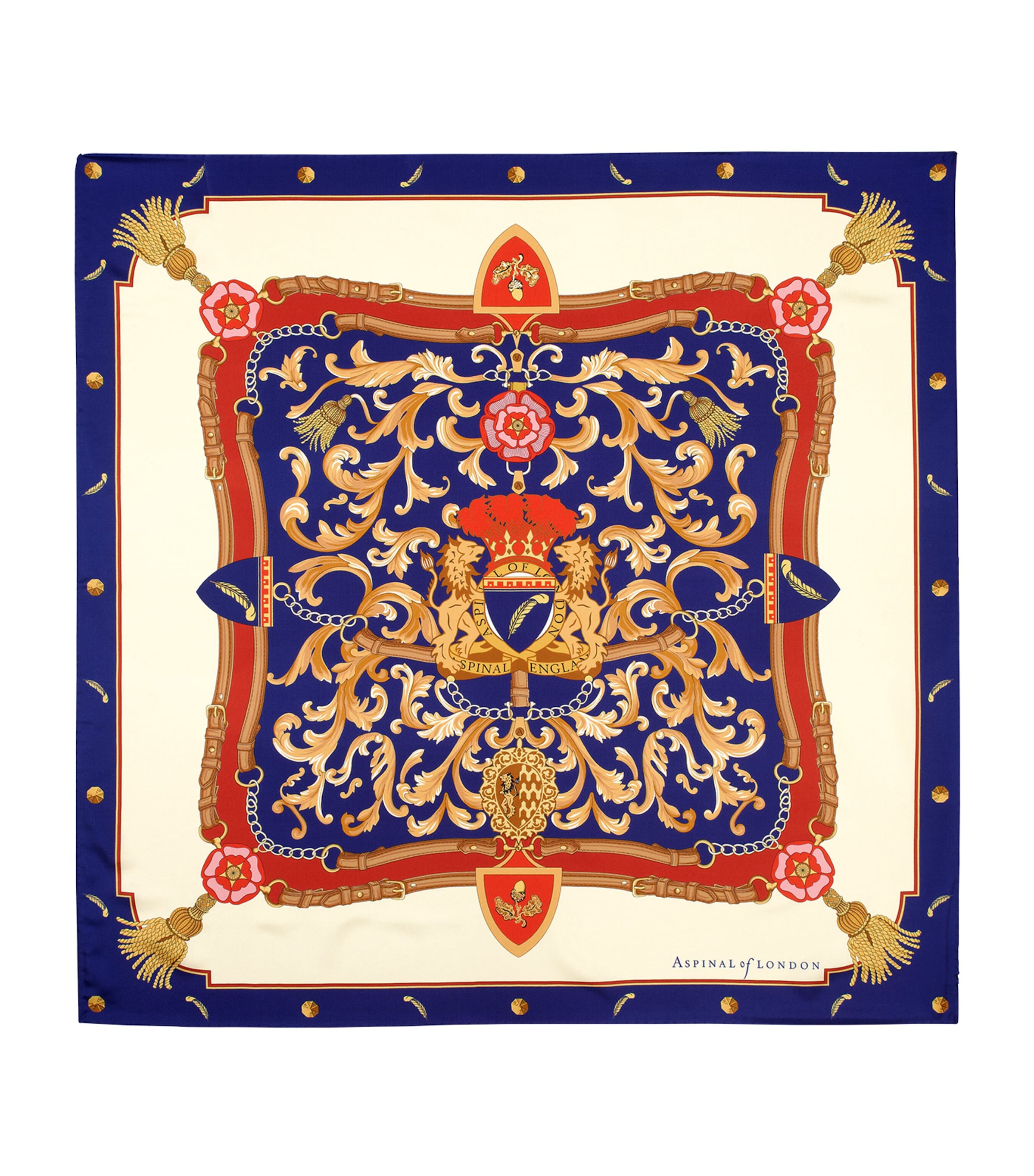 Aspinal Of London Womens Blue Signature Shield Silk Scarf