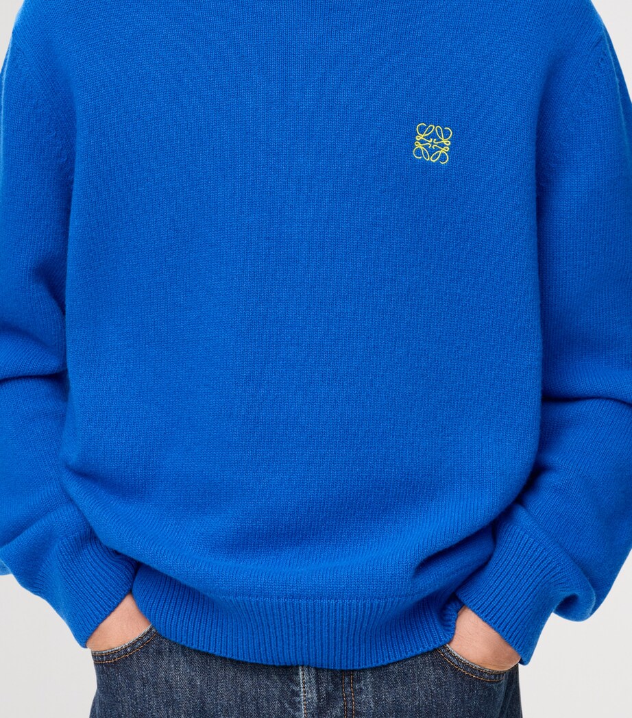 LOEWE Mens Wool-Blend Anagram Sweater Blue Image 5