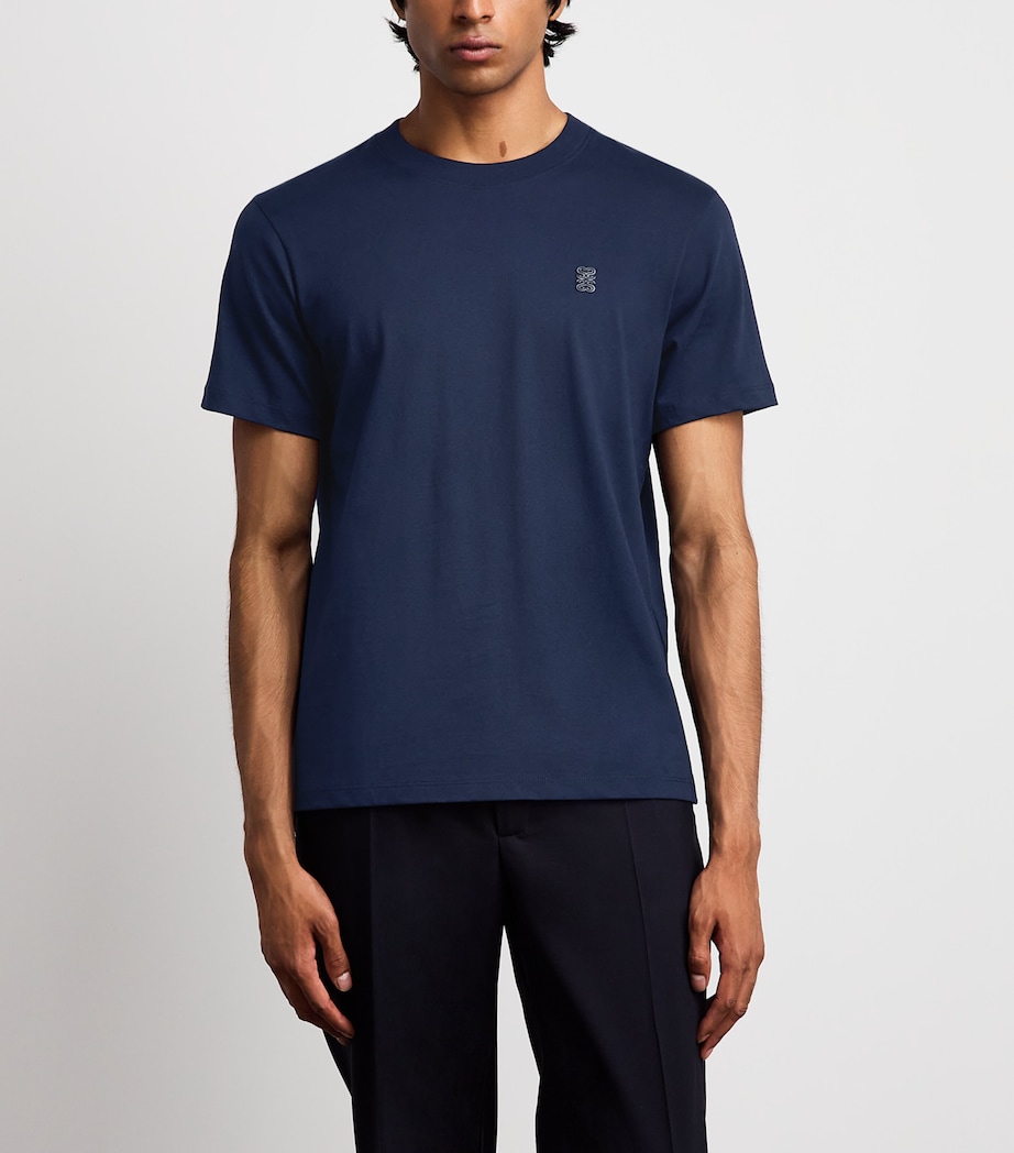 Sandro Paris Mens Cotton Logo-Patch T-Shirt Royal Blue Image 4