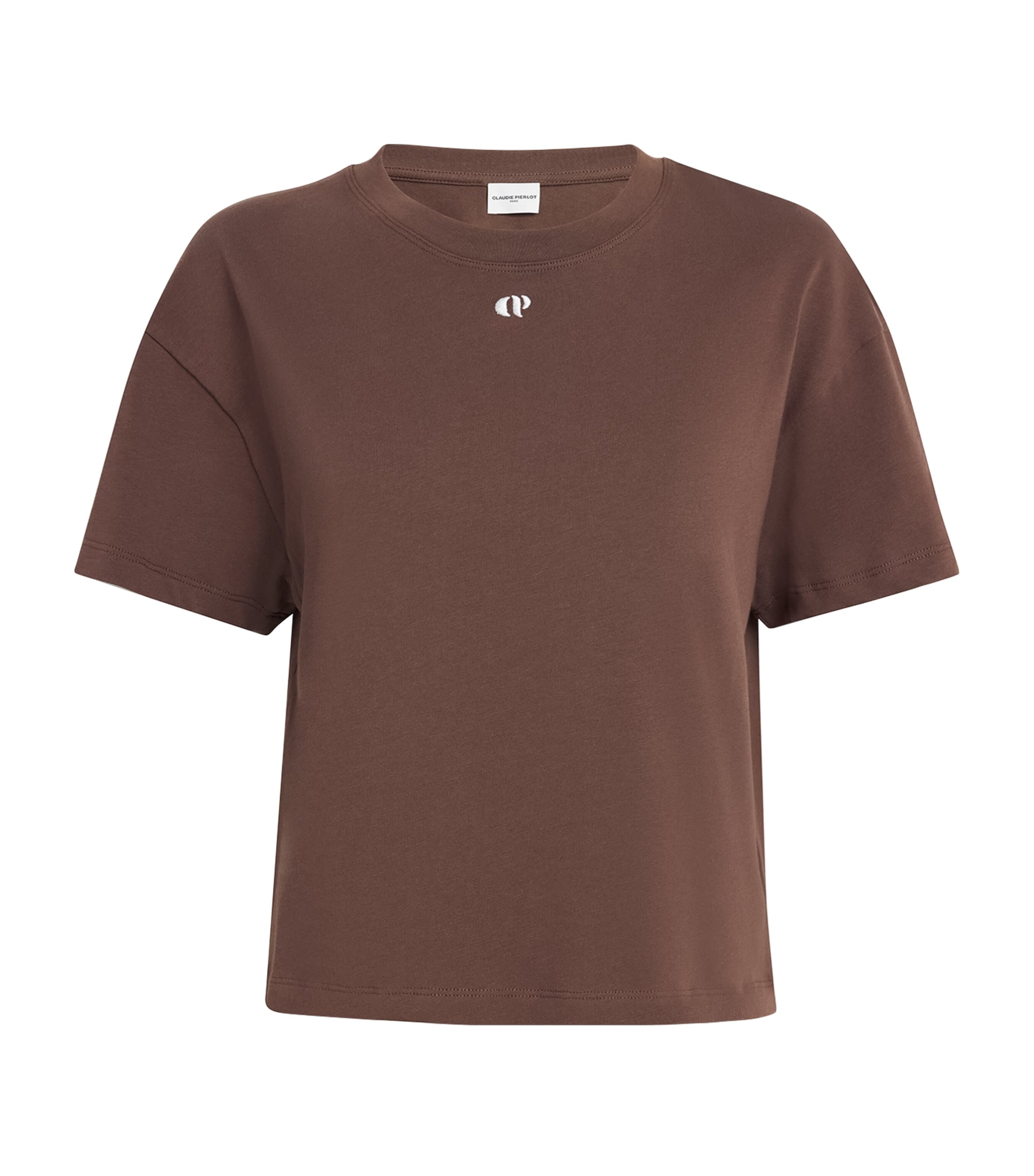 Claudie Pierlot Cotton Embroidered Monogram T-shirt In Brown