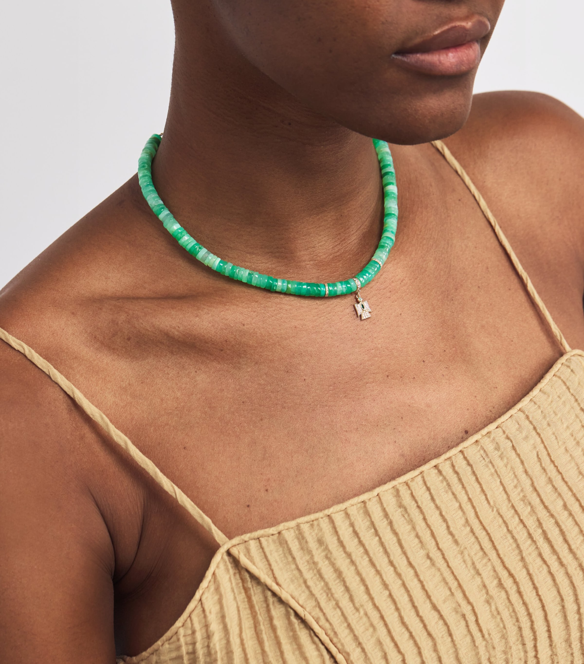 Yellow Gold and Emerald Thunderbird Beaded Necklace YELLOW GOLD Image 2