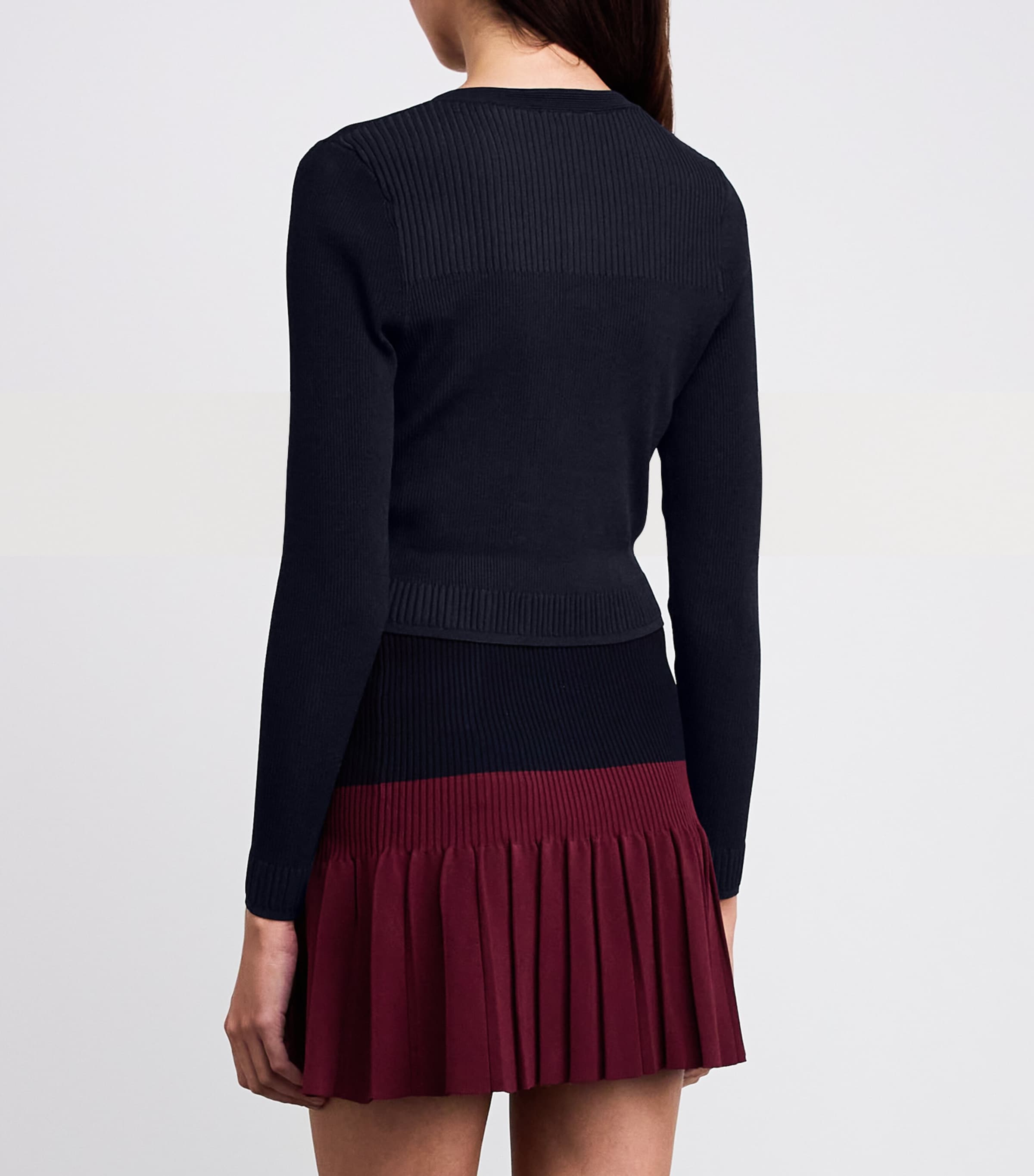 Rib-Knit Cropped Cardigan NAVY BLUE Image 4
