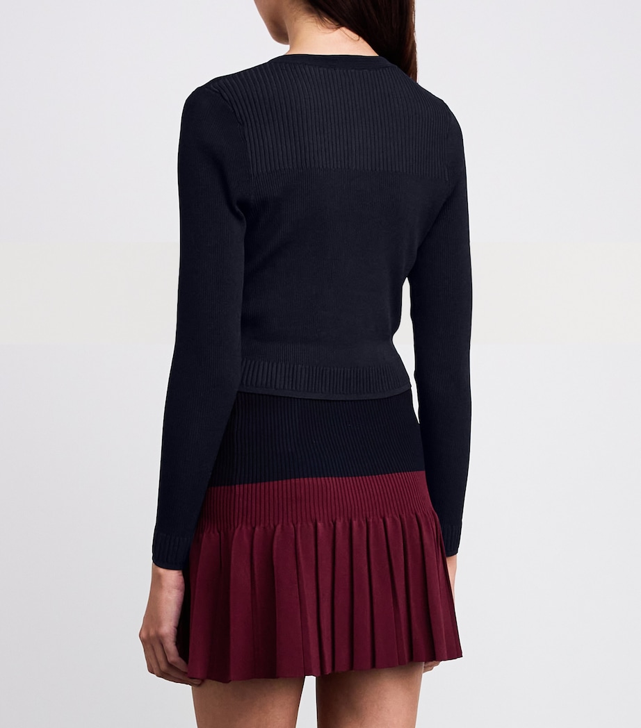 Rib-Knit Cropped Cardigan NAVY BLUE Image 4