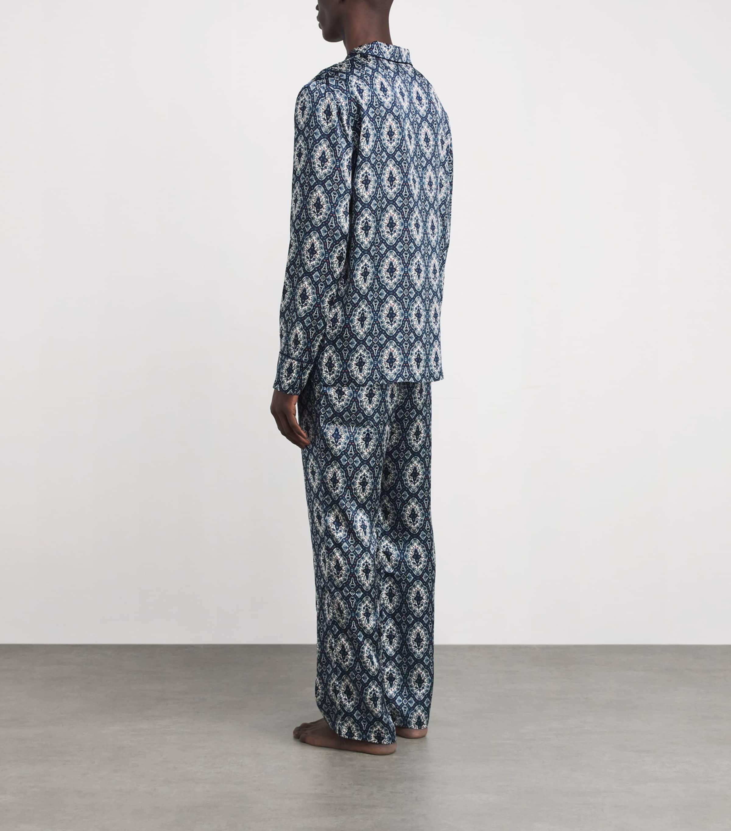 Silk Geometric Tile Print Pyjama Set NAVY Image 3