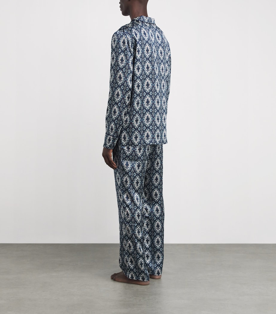 Silk Geometric Tile Print Pyjama Set NAVY Image 3
