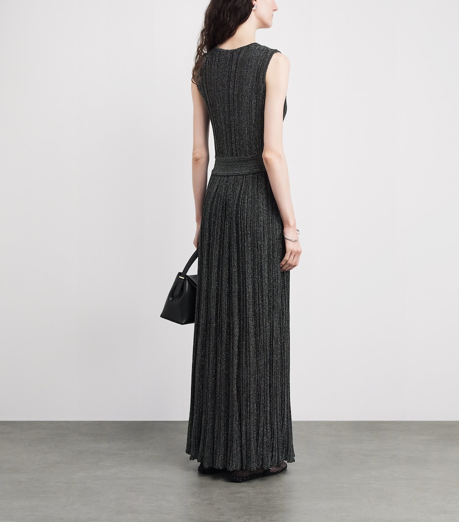 VALENTI Womens Knit Metallic V-Neck Maxi Dress Black Silver Image 4