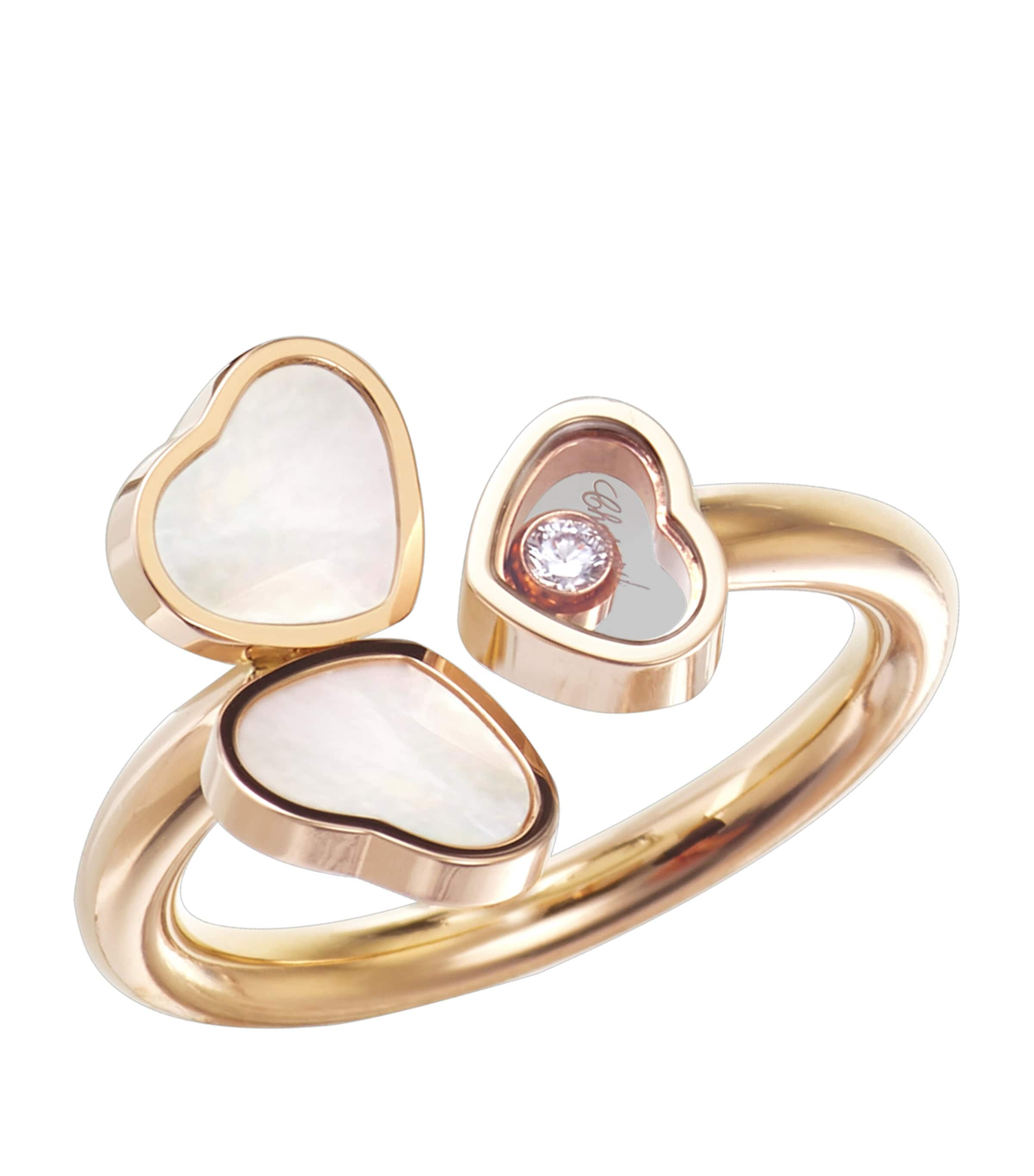 CHOPARD ROSE GOLD AND DIAMOND HAPPY HEARTS RING 