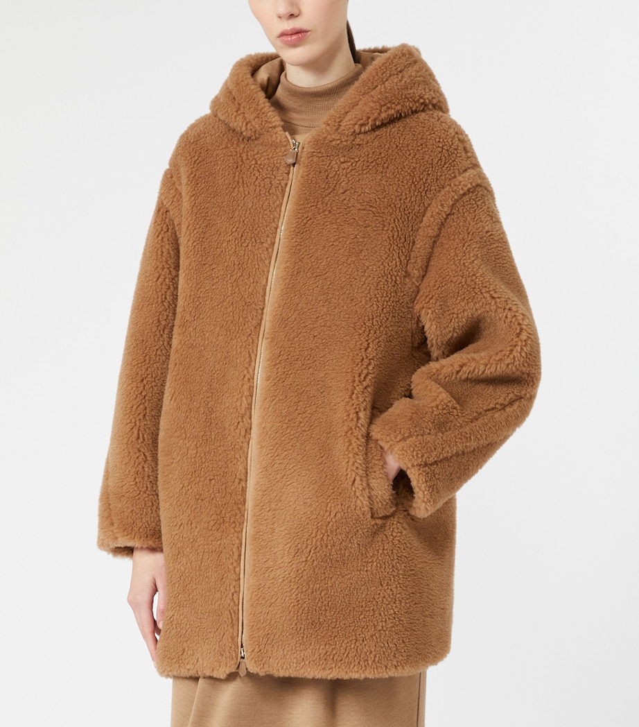 Max Mara Womens Camel-Silk Hooded Coat Camel Image 3