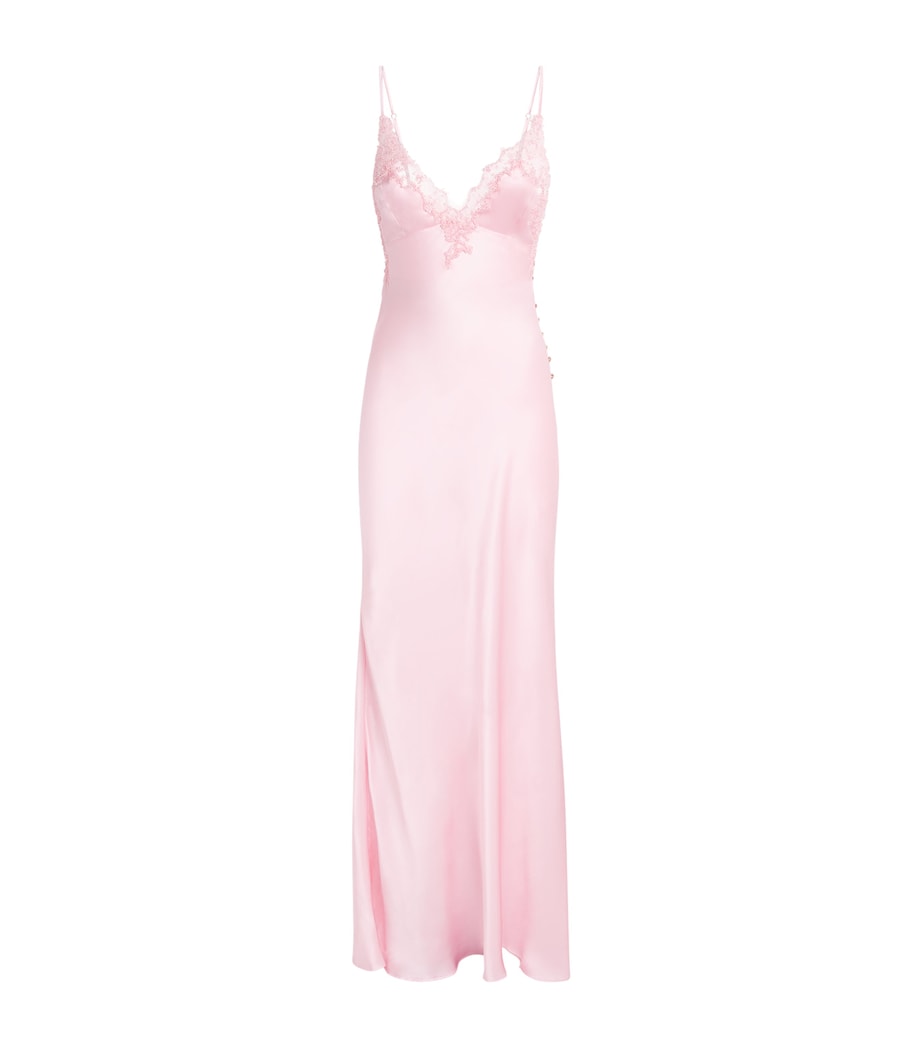 Rosamosario Womens Silk Lace-Trim Long Slip Dress Pink Image 1