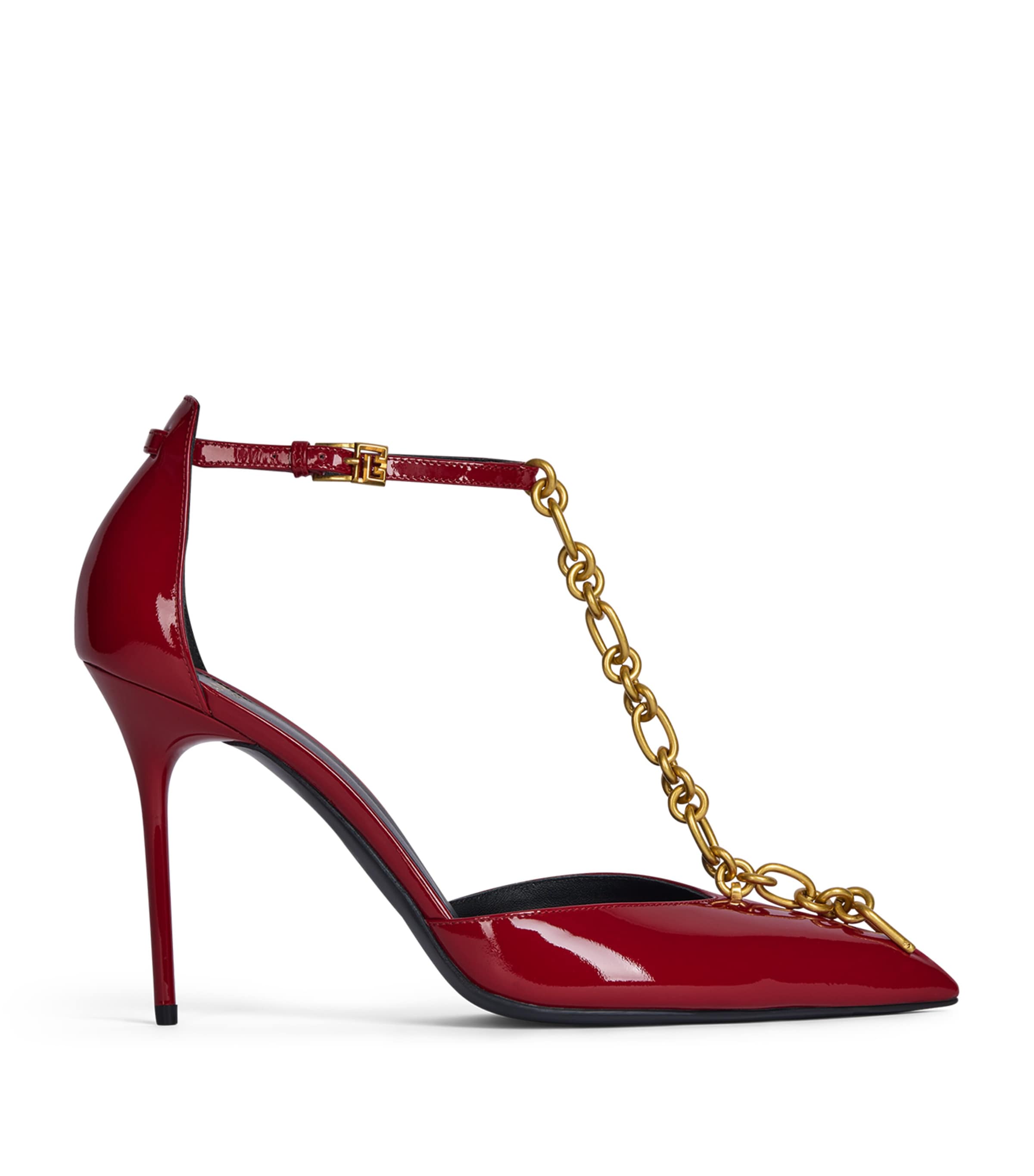Balmain Patent Leather Sync Heeled Sandals 95 Rouge Image 1