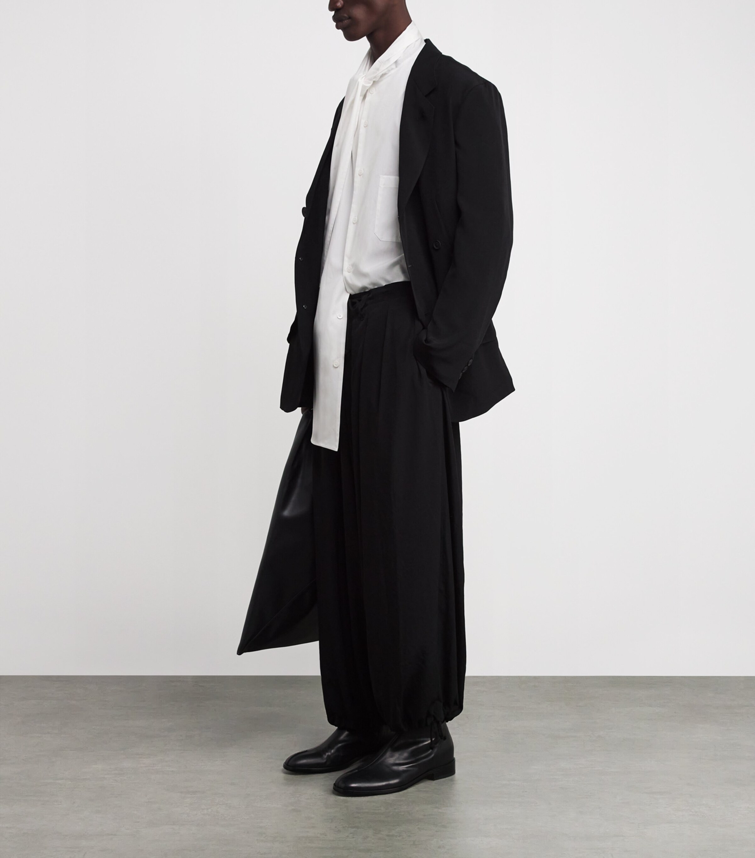 Yohji Yamamoto Mens Cotton Scarf-Collar Shirt White Image 2